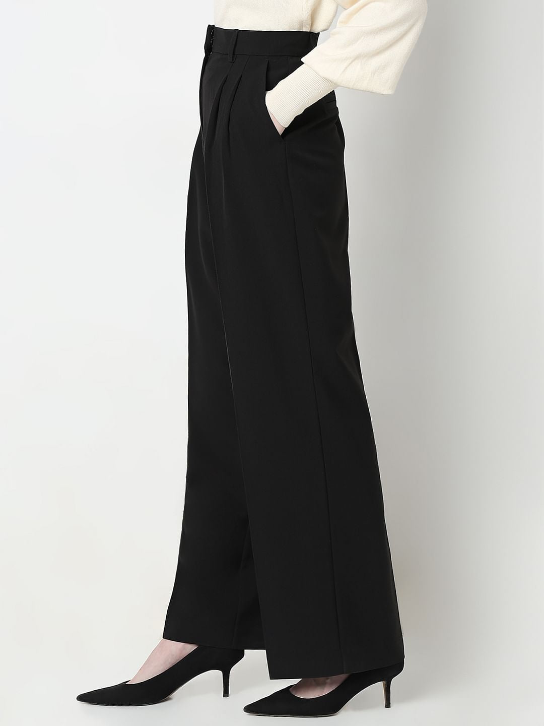 Black Mid Rise Wide Leg Dad Pants