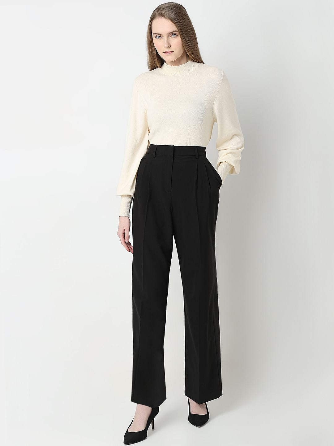 Black Mid Rise Wide Leg Dad Pants