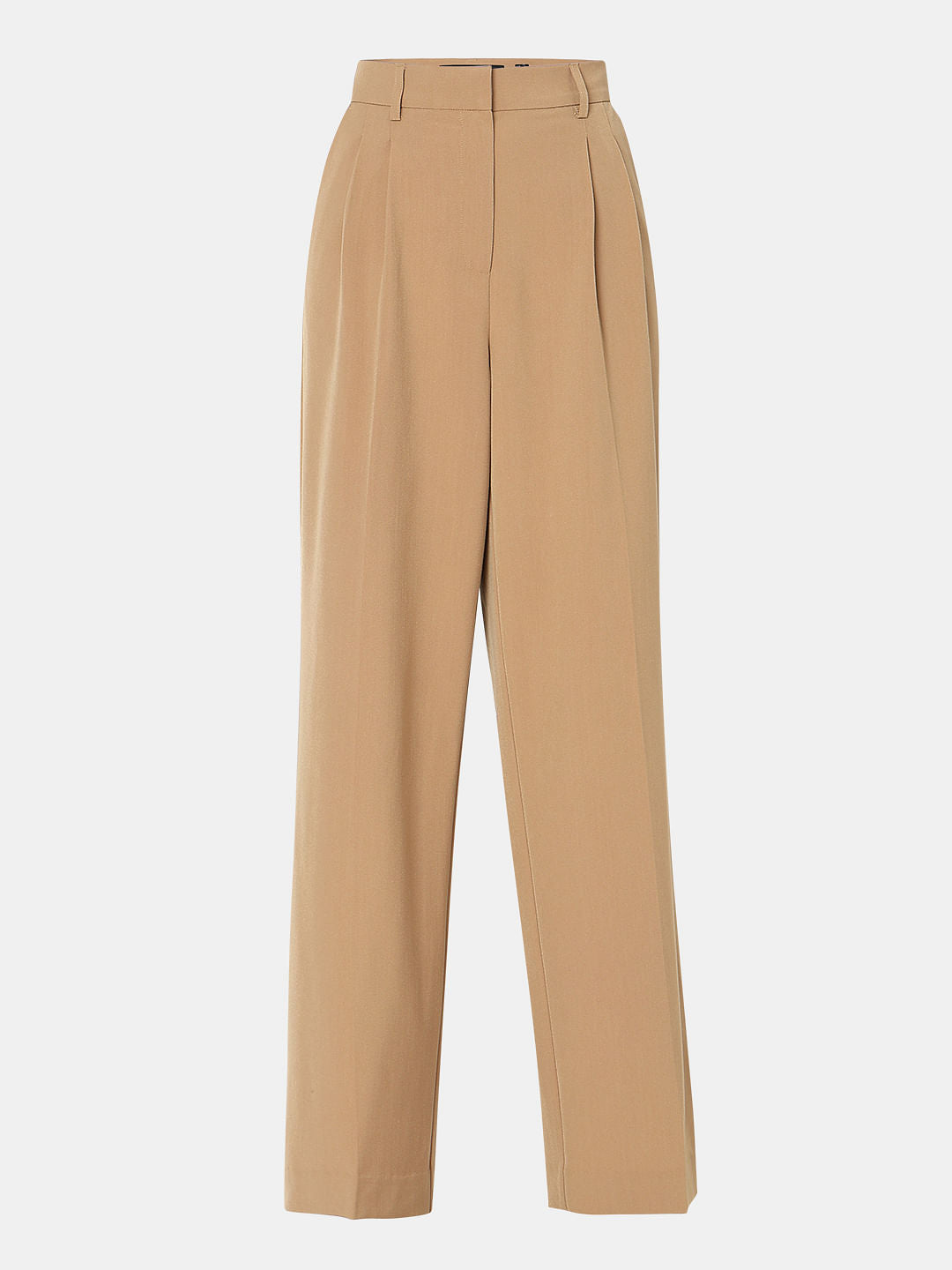 Beige Mid Rise Wide Dad Pants