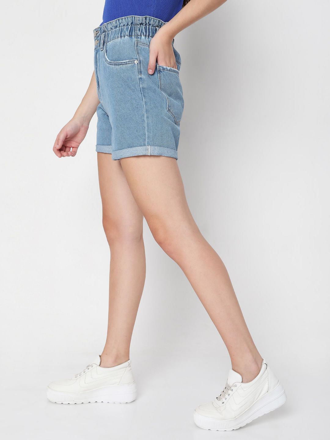 Blue High Rise Denim Shorts
