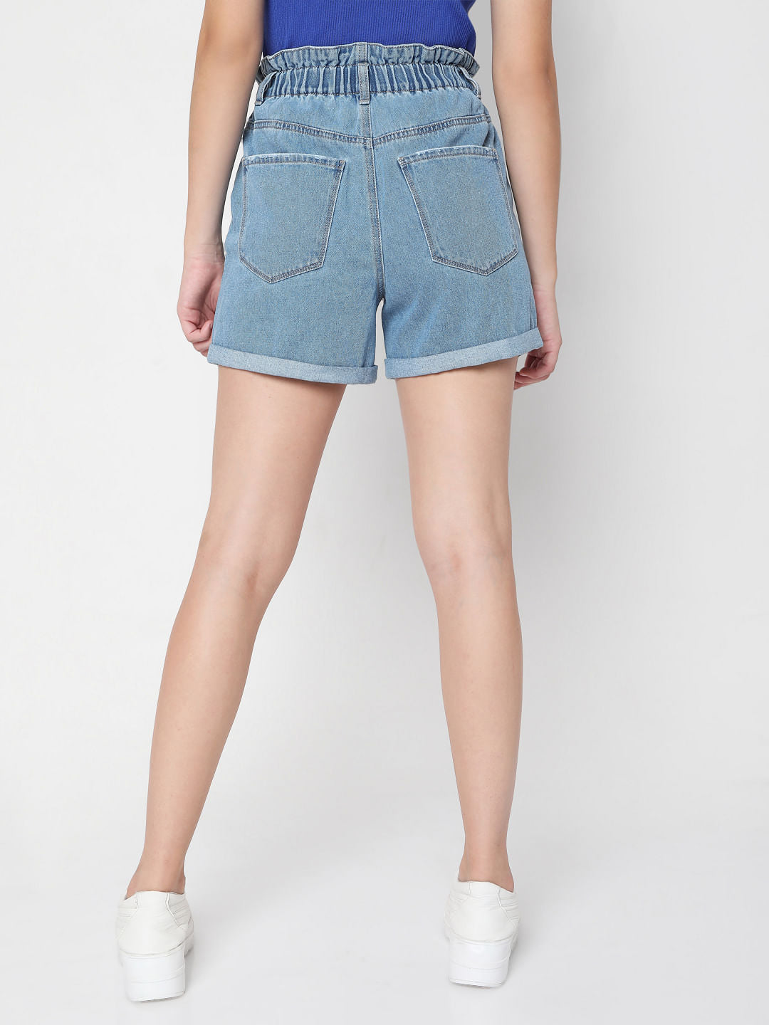 Blue High Rise Denim Shorts