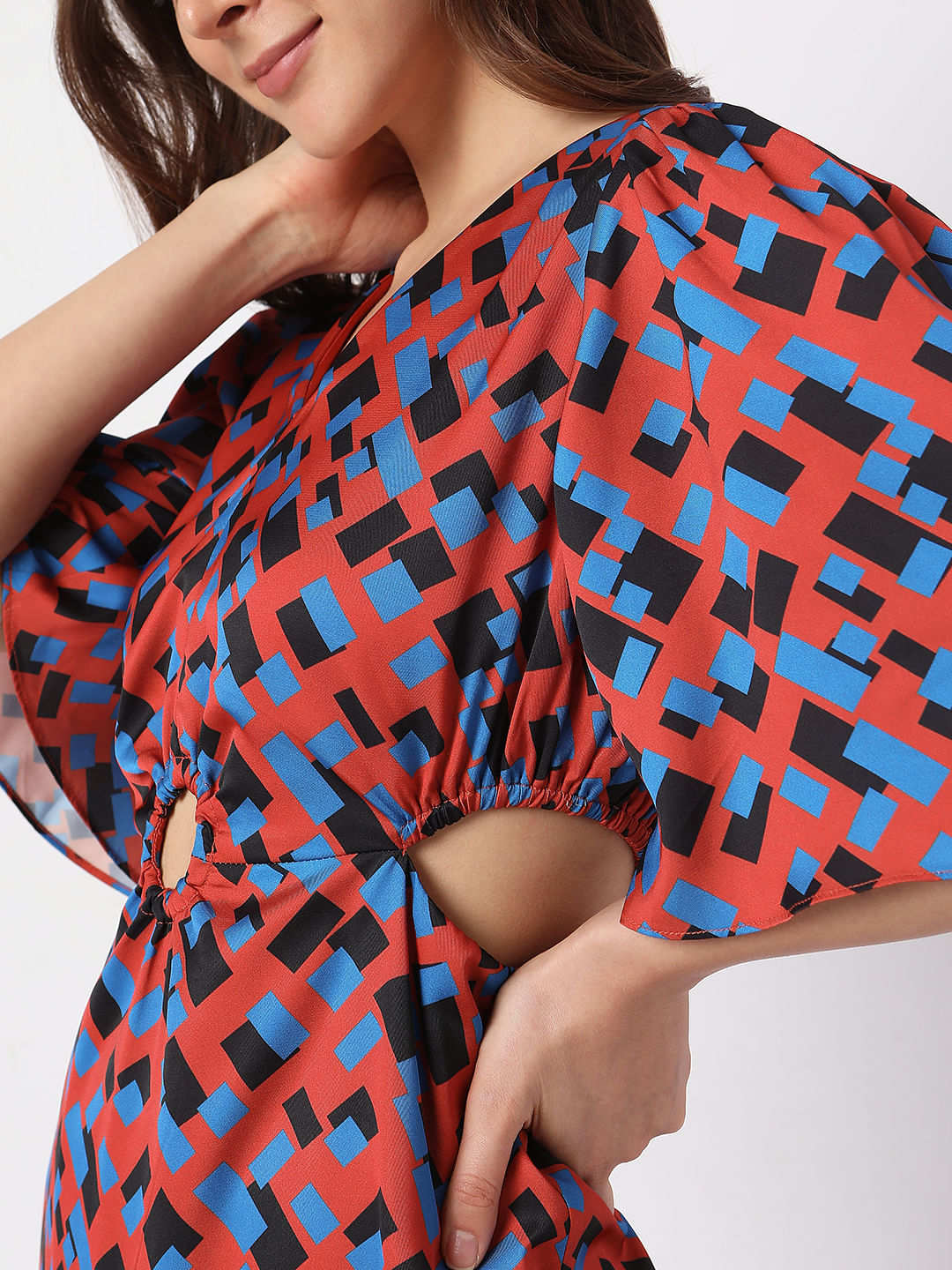 Brown Printed Cut-Out Midi Dress