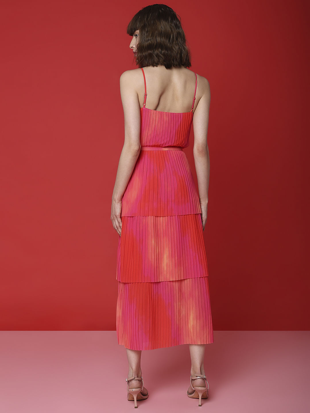 Marquee Orange Ombre Tiered Midi Dress