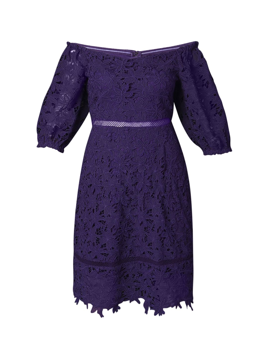 Marquee Purple Lace Off-Shoulder Dress
