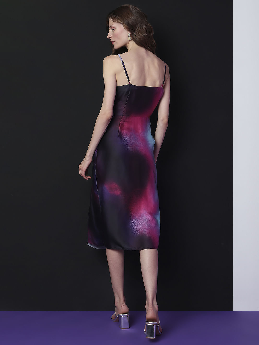 Marquee Purple Ombre Satin Midi Dress