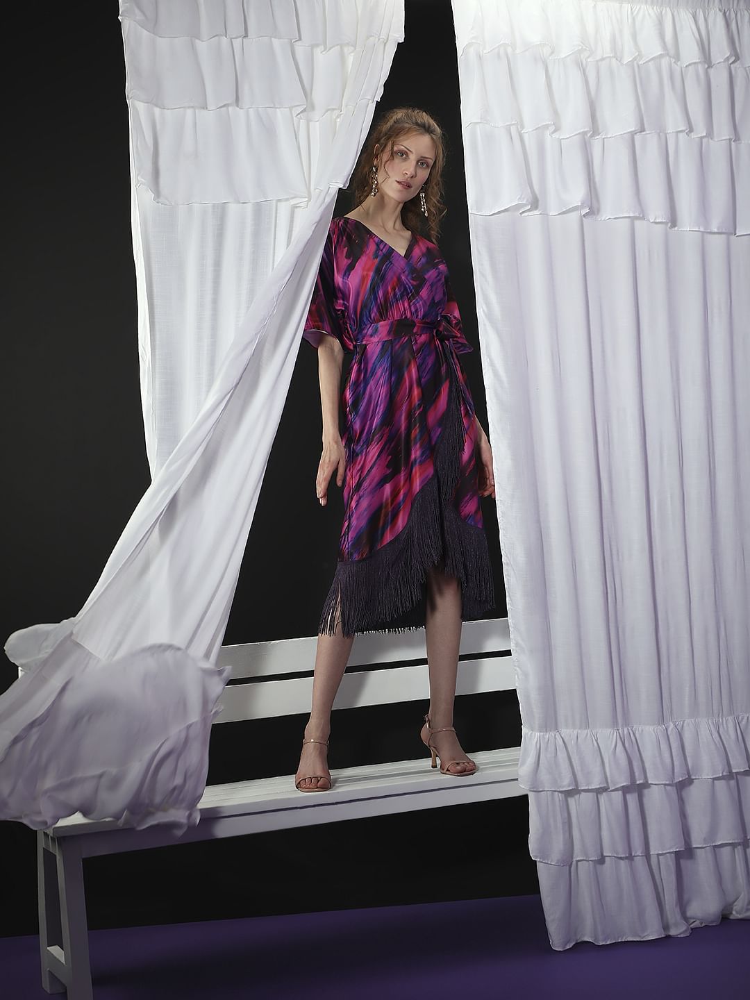 Marquee Red Wrap Tassel Midi Dress