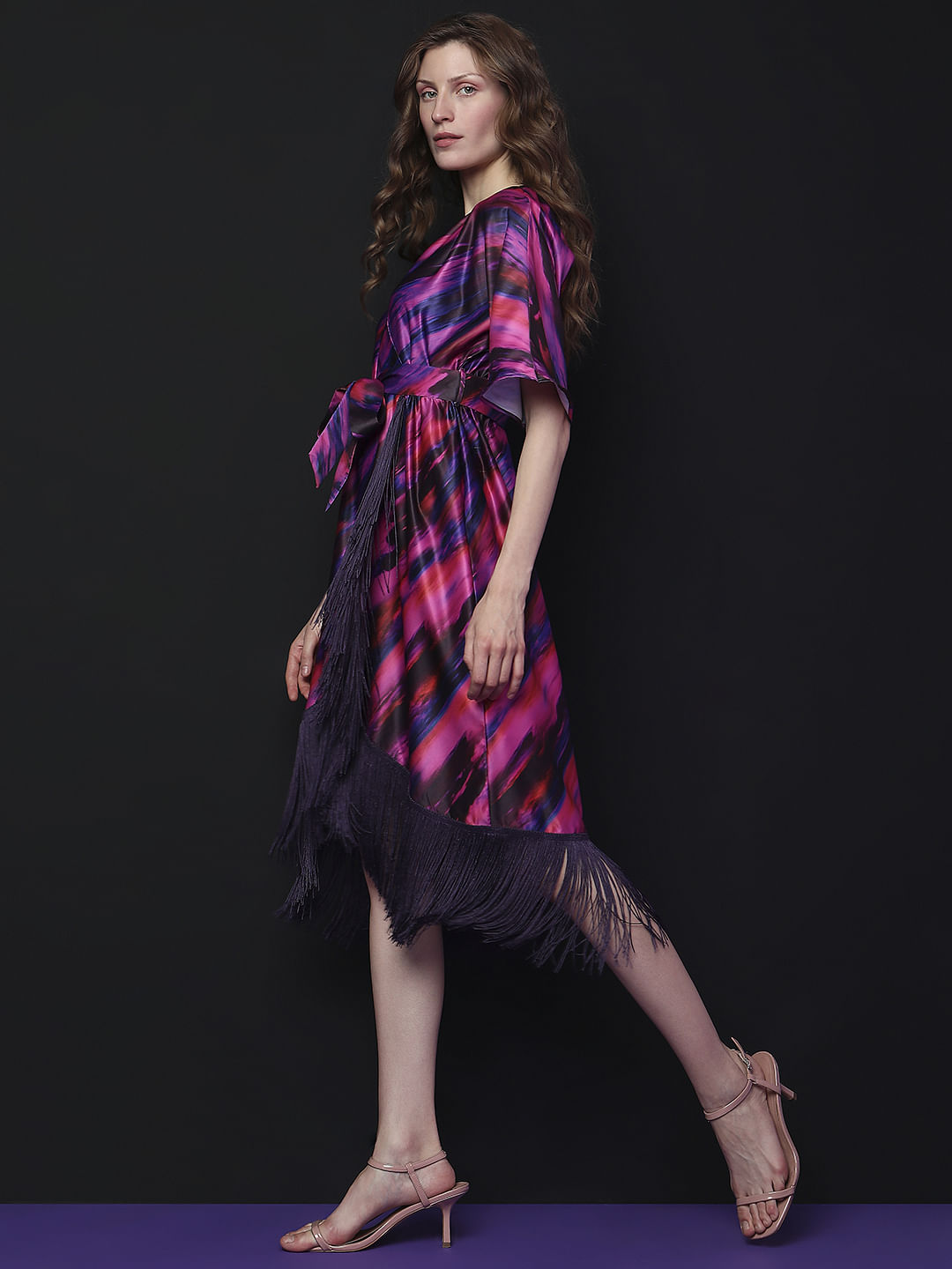 Marquee Red Wrap Tassel Midi Dress