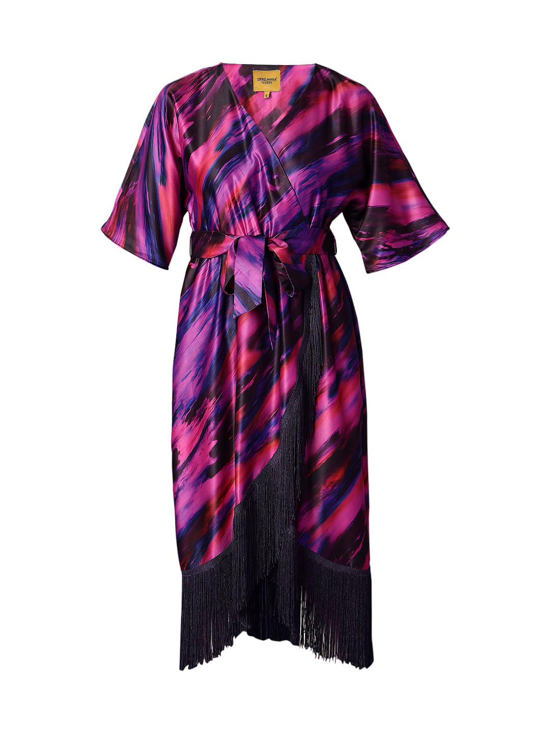 Marquee Red Wrap Tassel Midi Dress