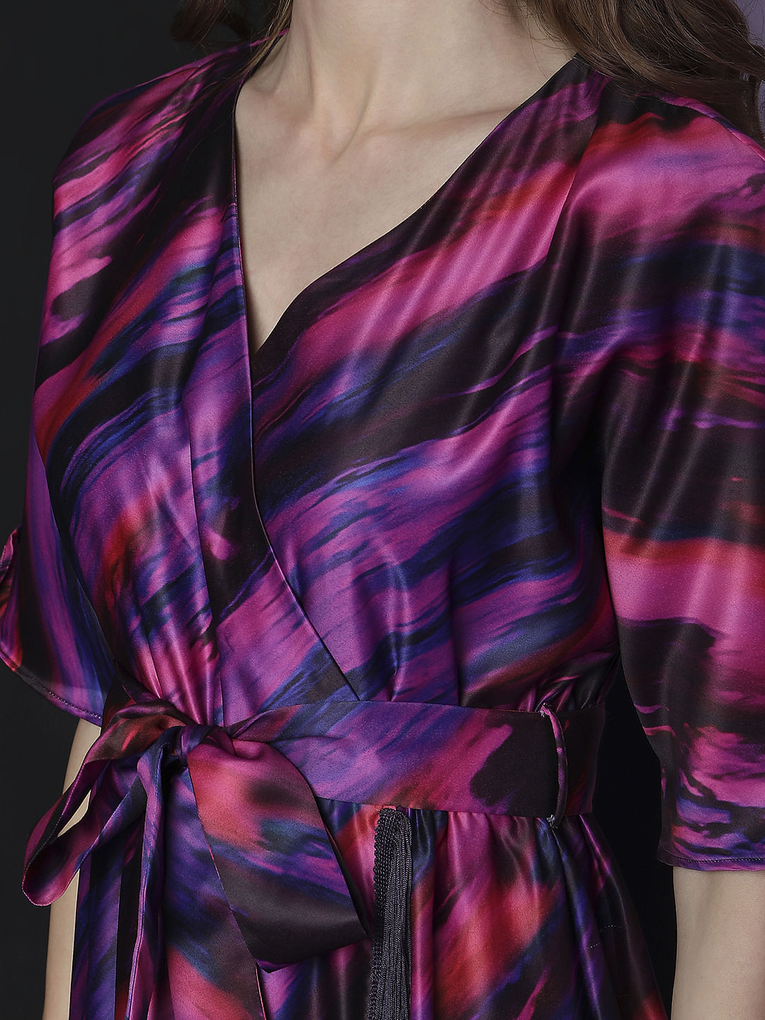 Marquee Red Wrap Tassel Midi Dress