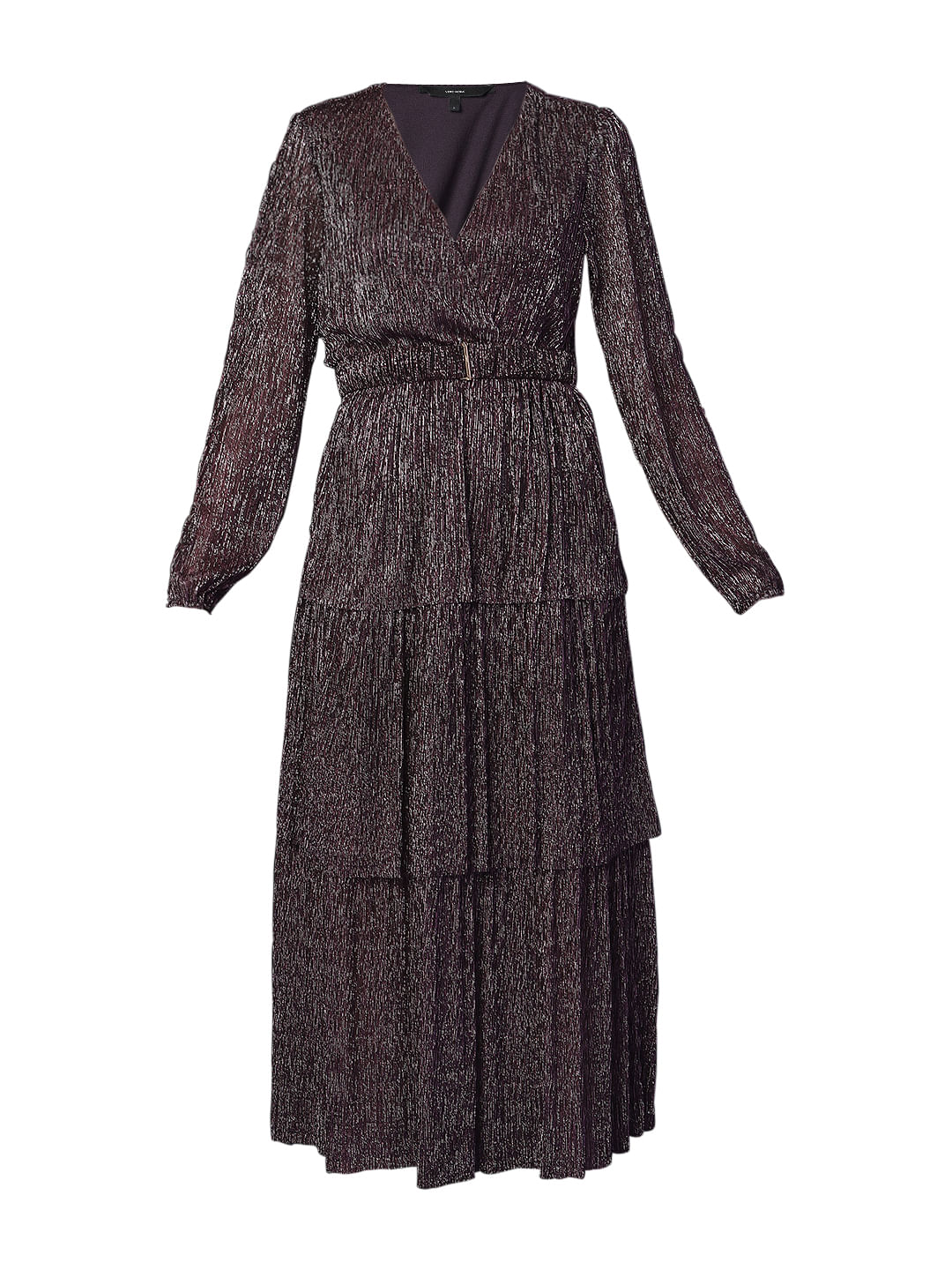 Marquee Purple Tiered Lurex Midi Dress