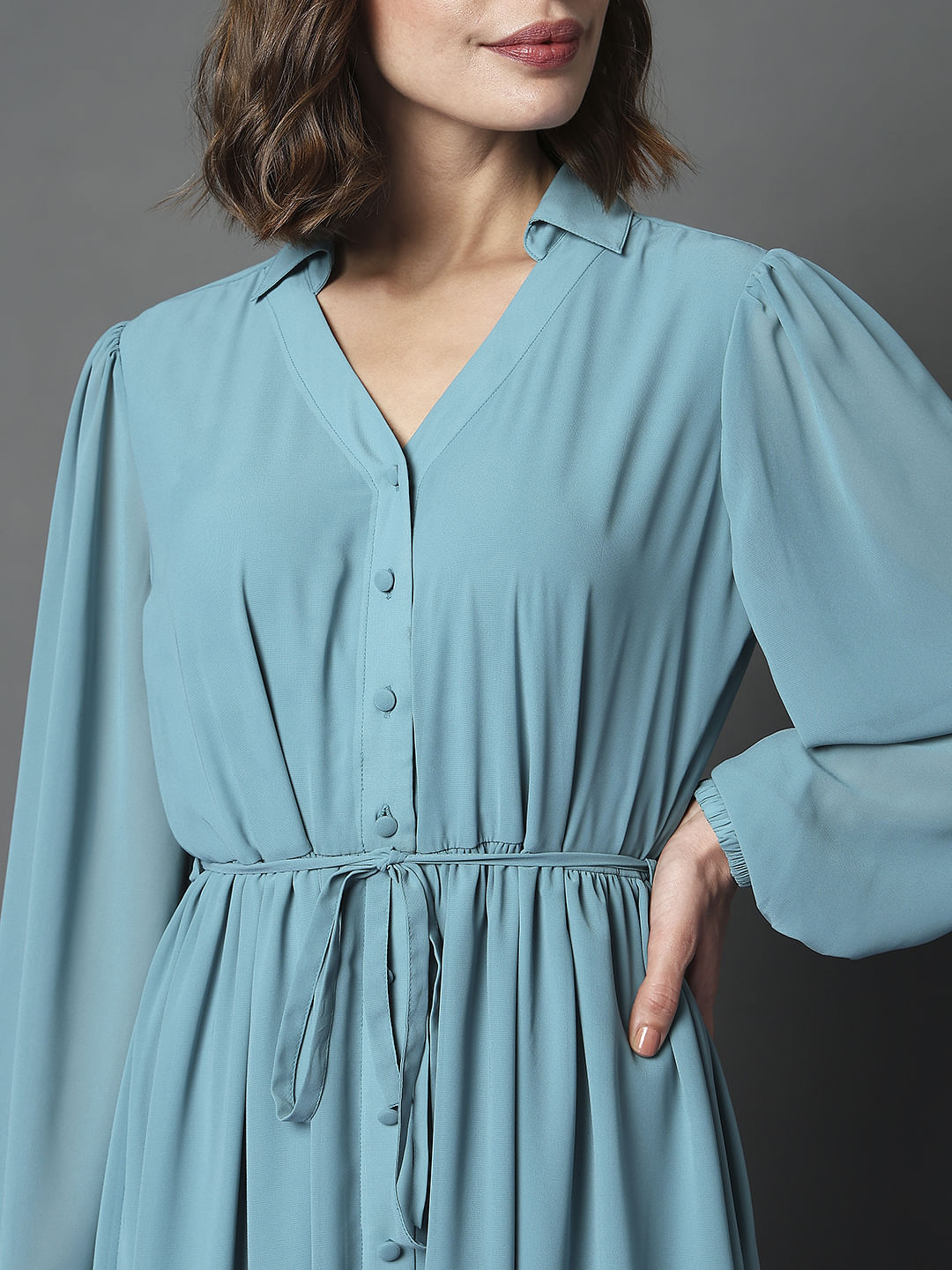 Teal Midi Shirt Dress