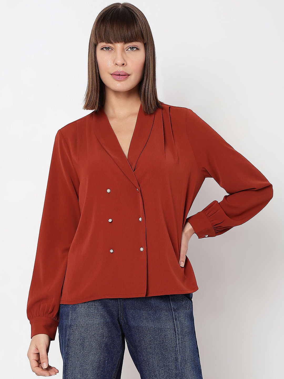 Brick Red Full Sleeves Top