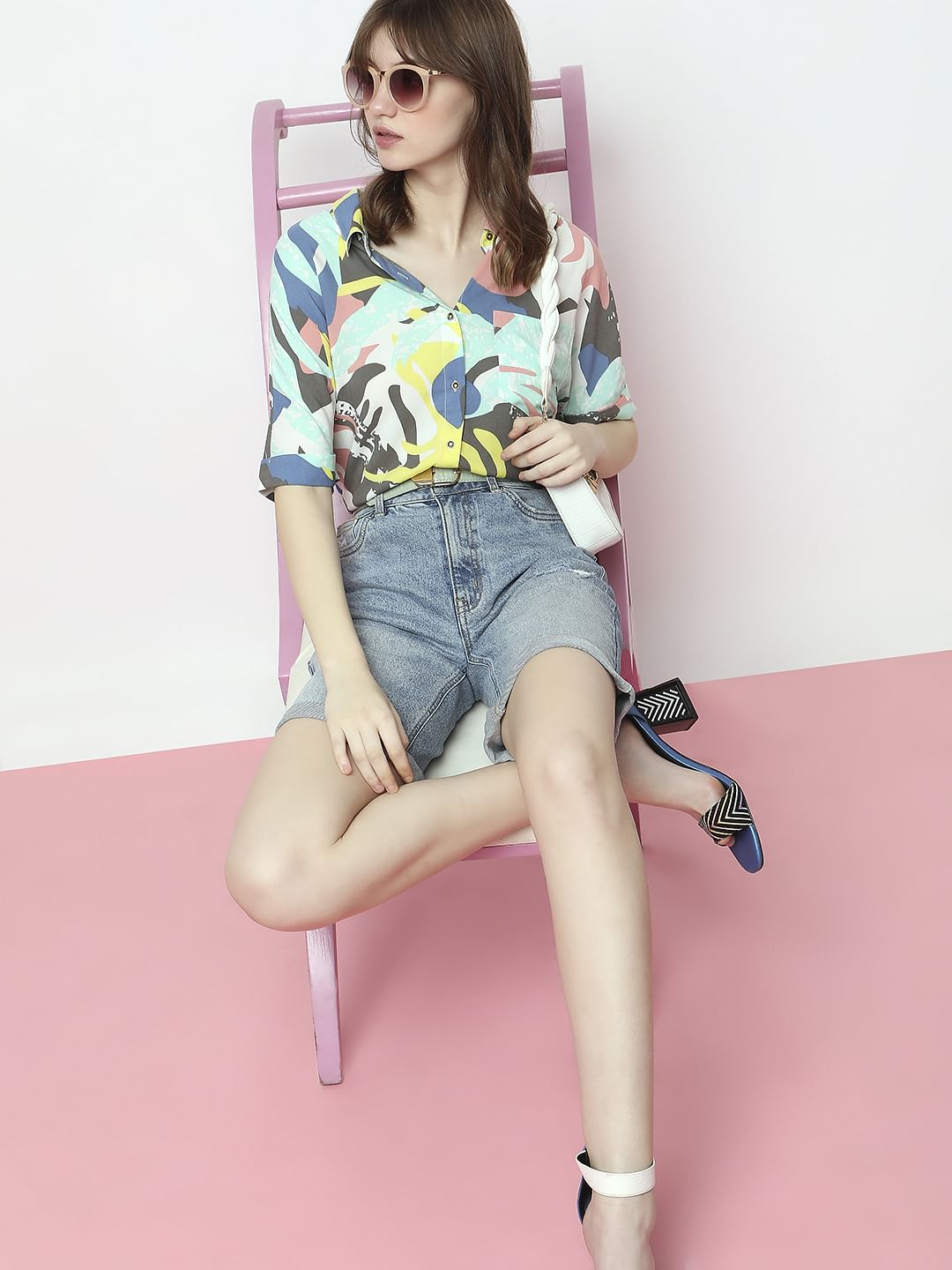 White Abstract Print Shirt