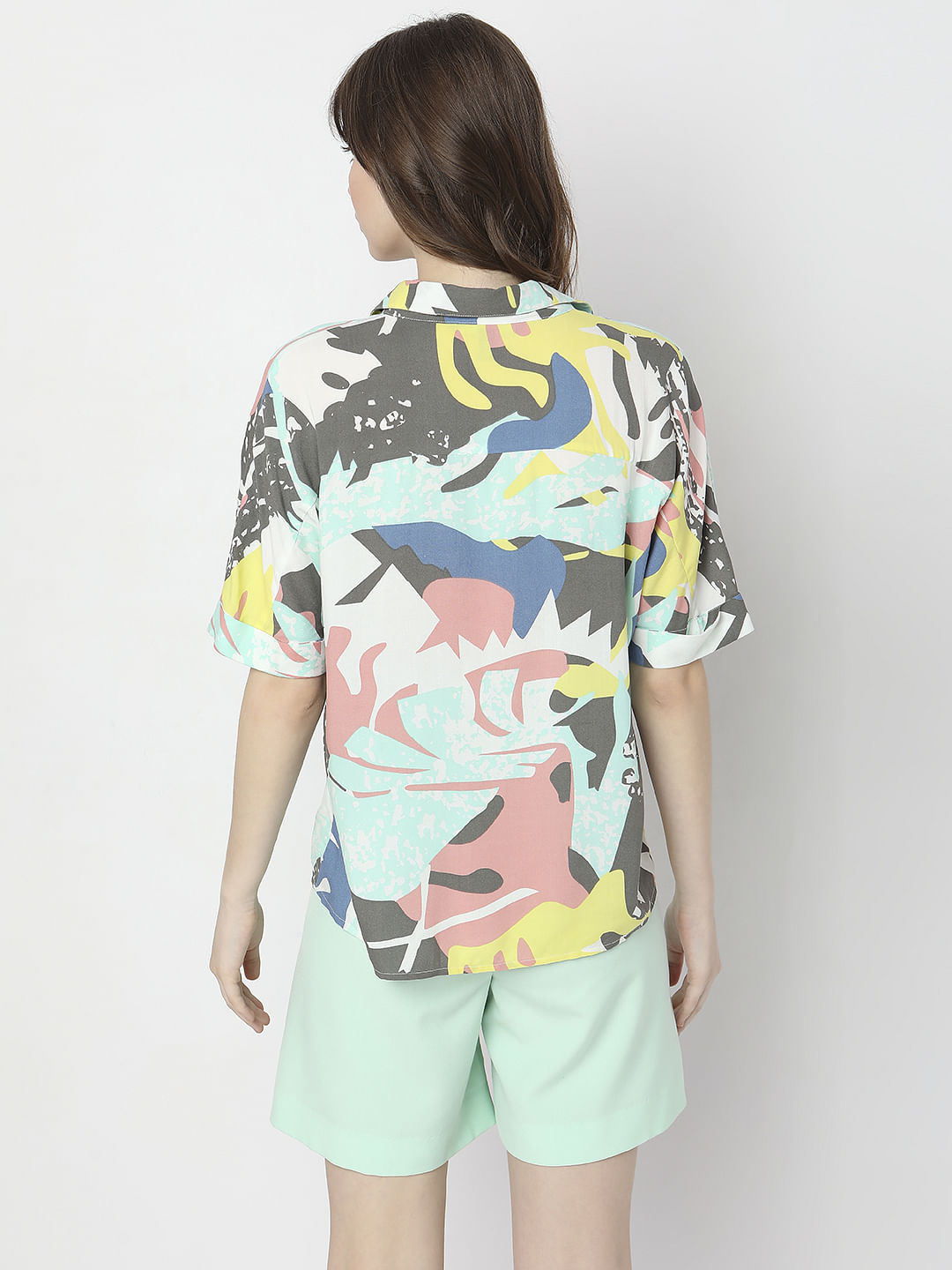 White Abstract Print Shirt