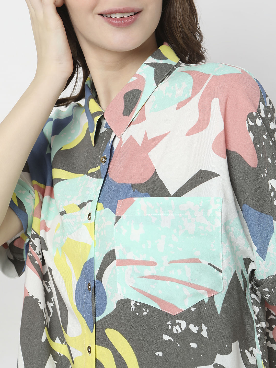 White Abstract Print Shirt