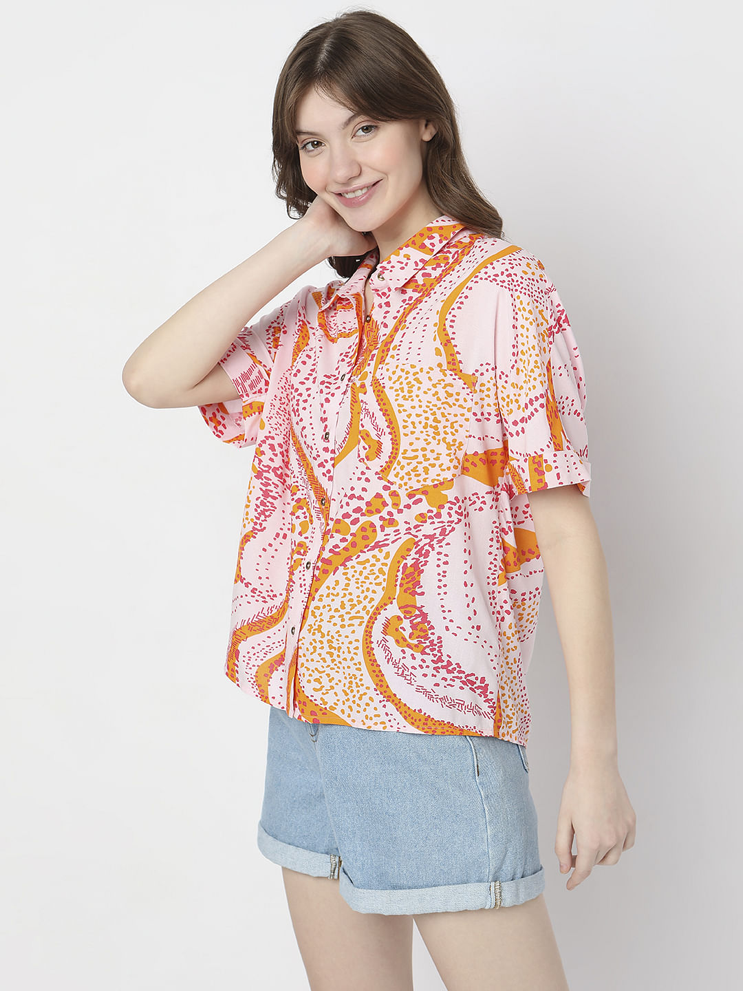 Pink Abstract Print Casual Shirt