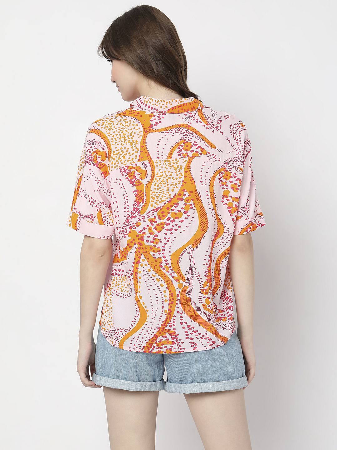Pink Abstract Print Casual Shirt