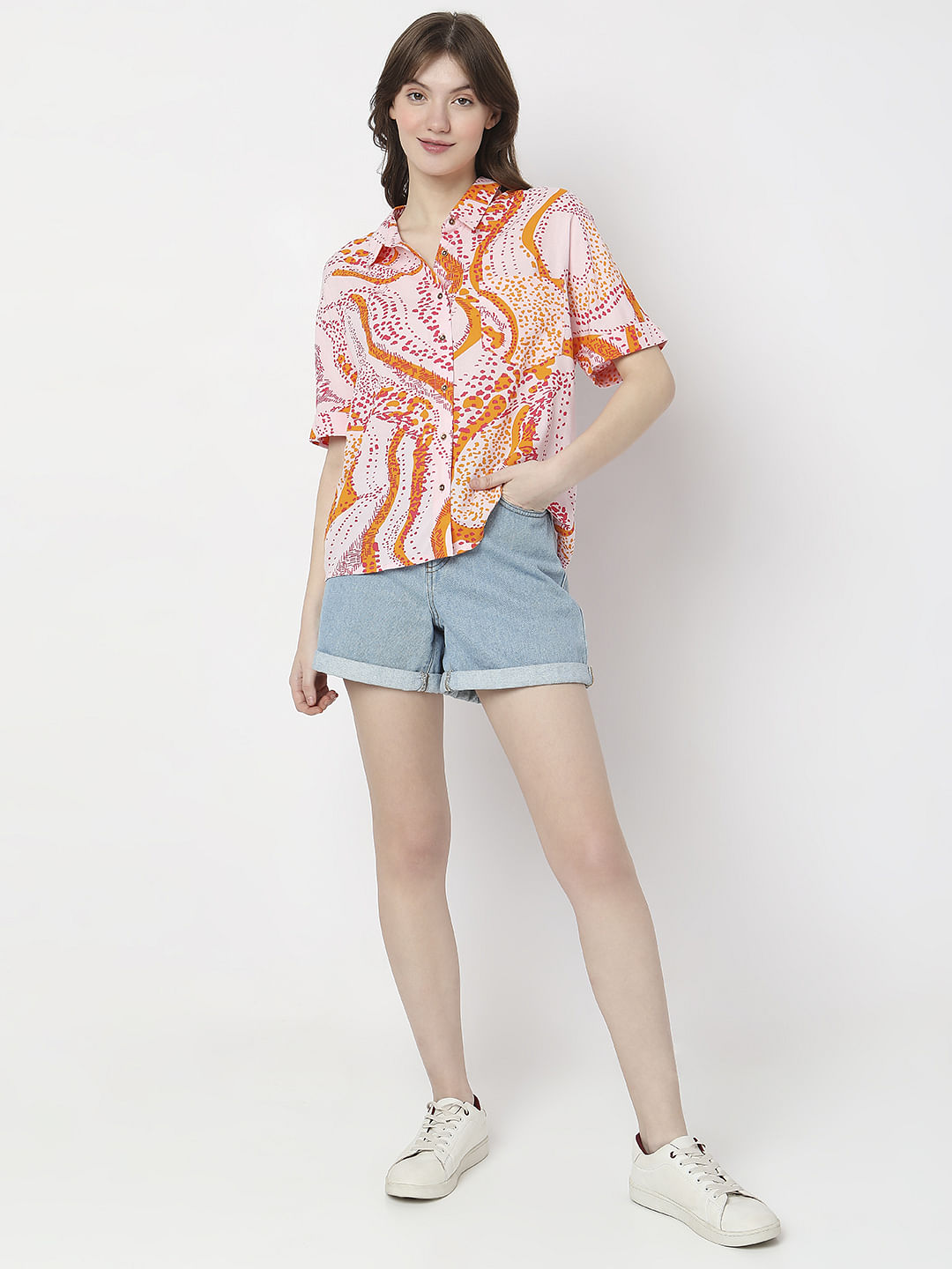 Pink Abstract Print Casual Shirt