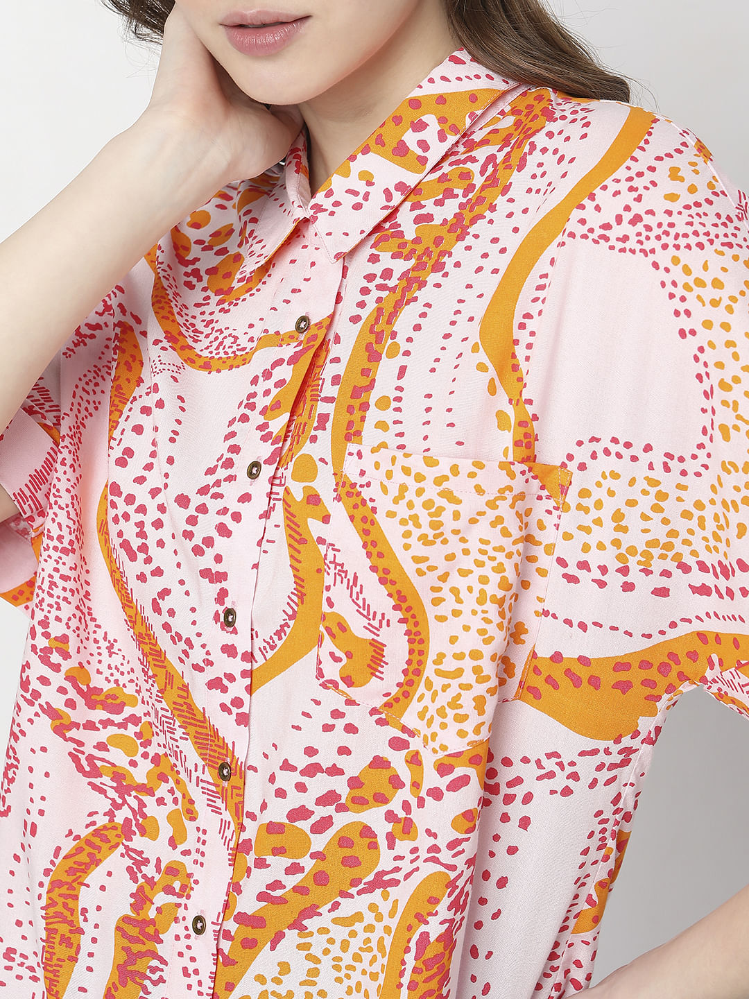 Pink Abstract Print Casual Shirt