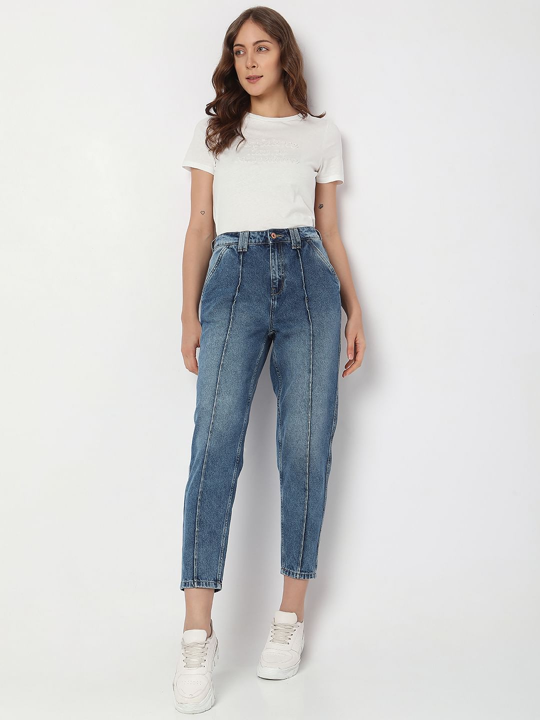 Blue High Rise Panelled Jade Straight Fit Jeans