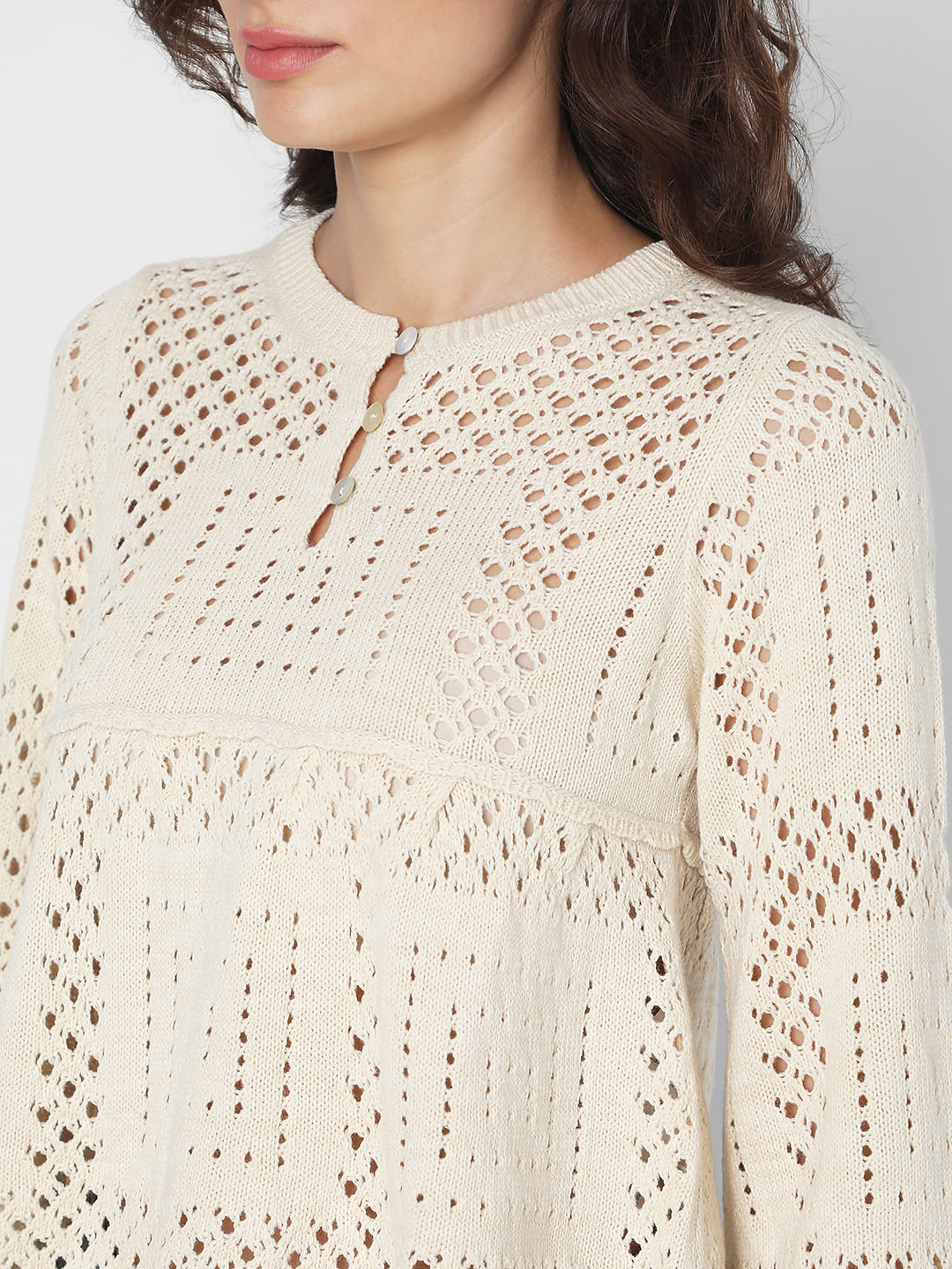 Beige Crochet Peplum Pullover