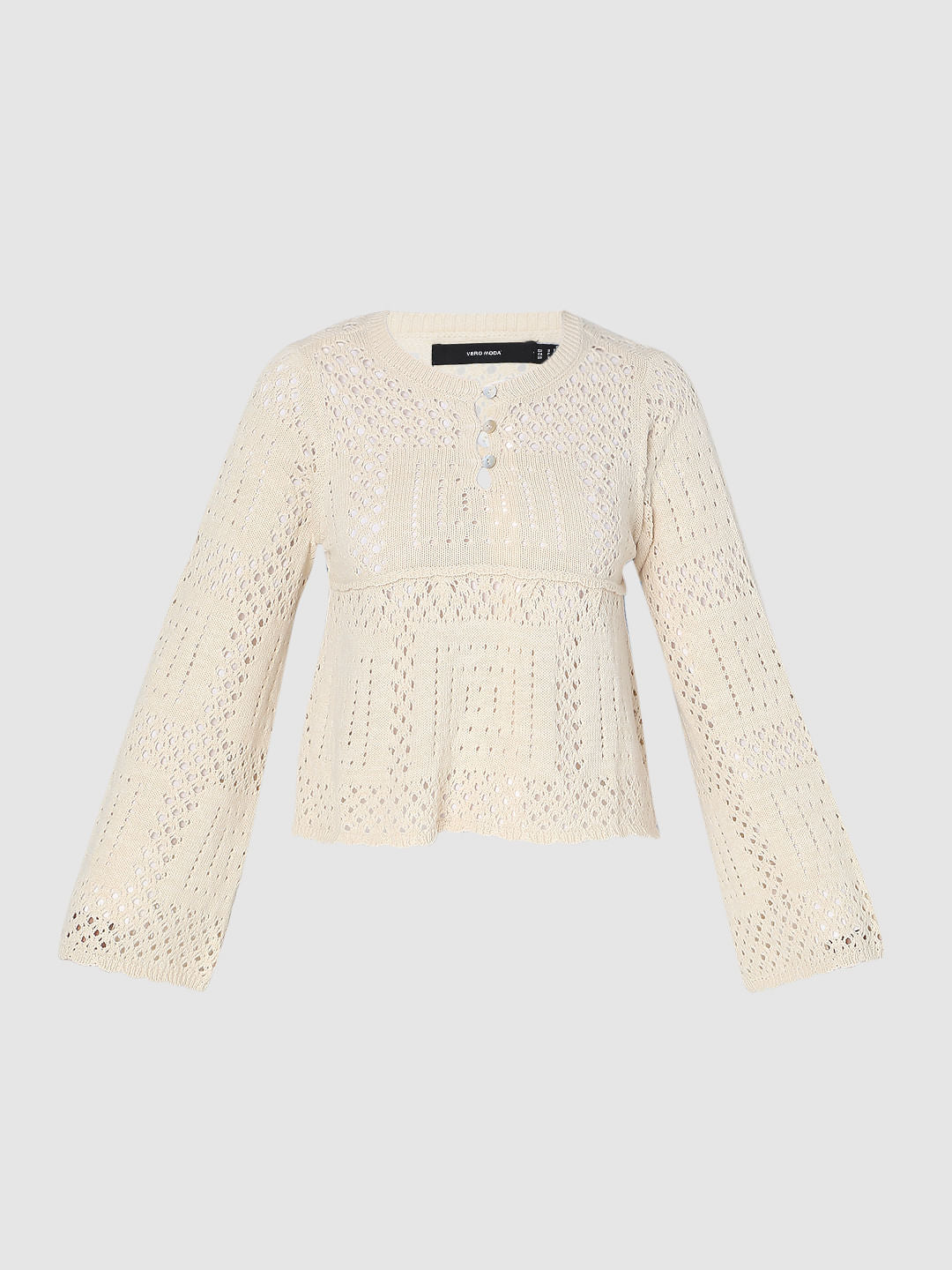 Beige Crochet Peplum Pullover