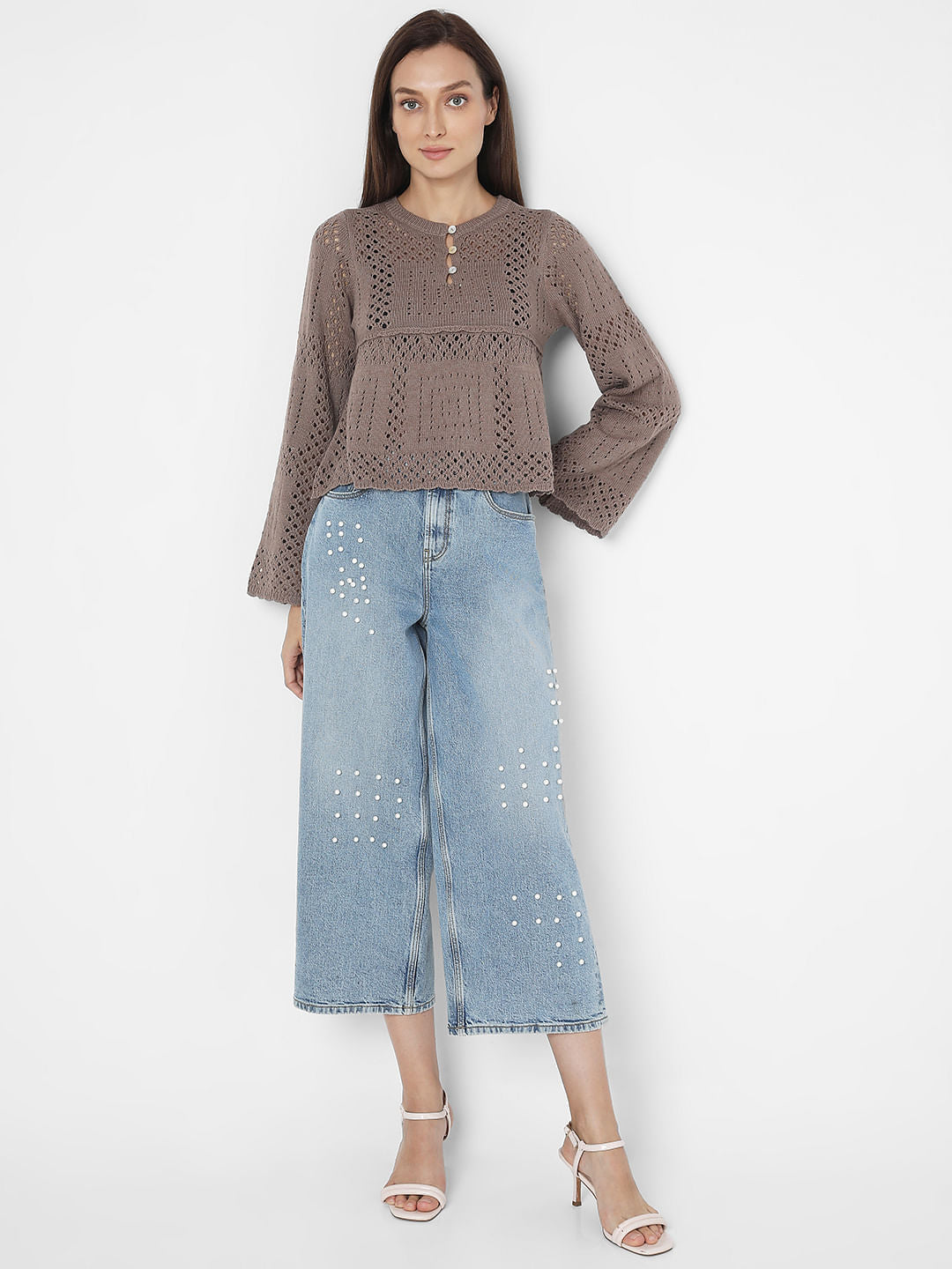 Dark Brown Crochet Peplum Pullover