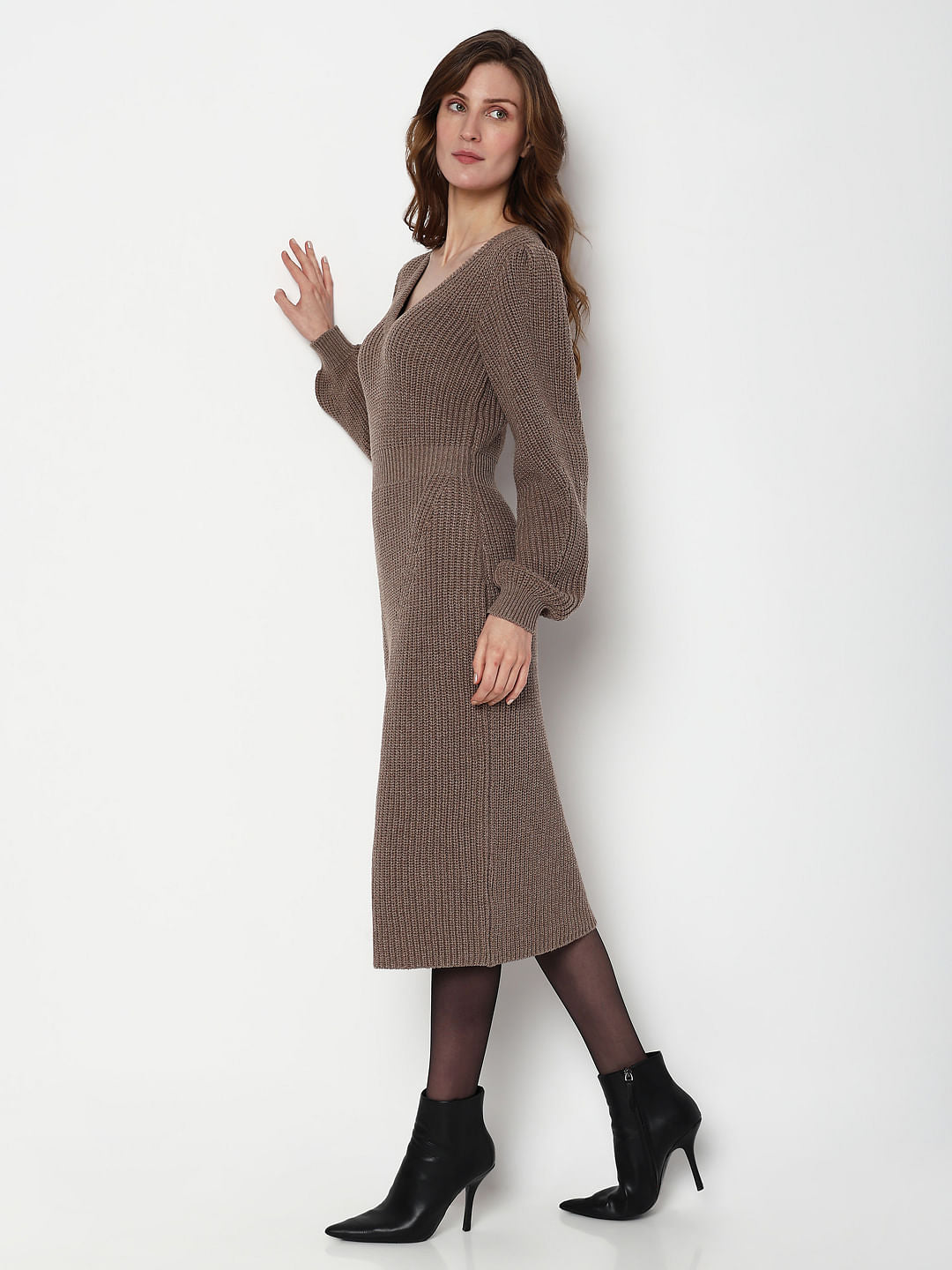 Brown Knitted Bodycon Dress