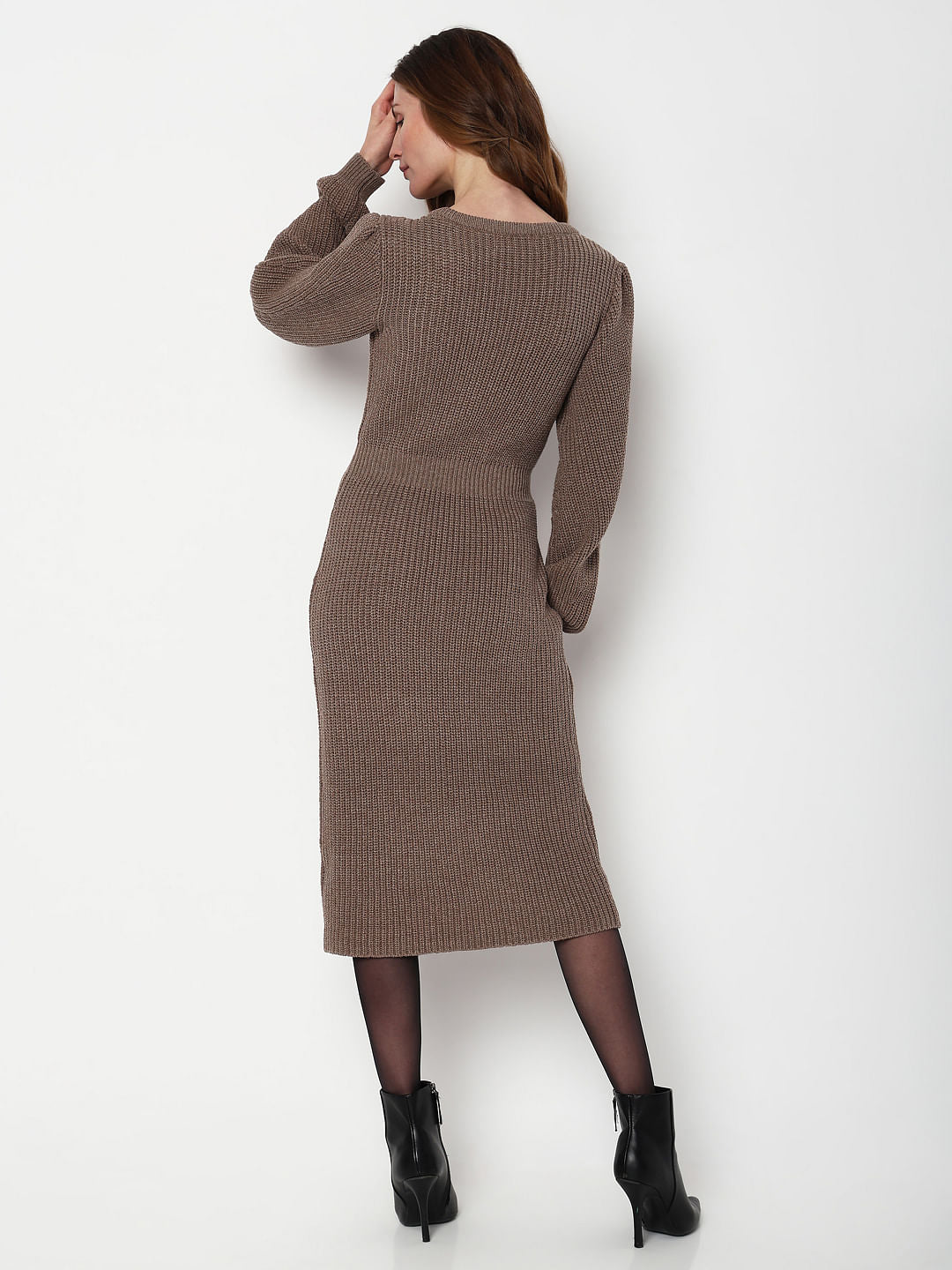 Brown Knitted Bodycon Dress