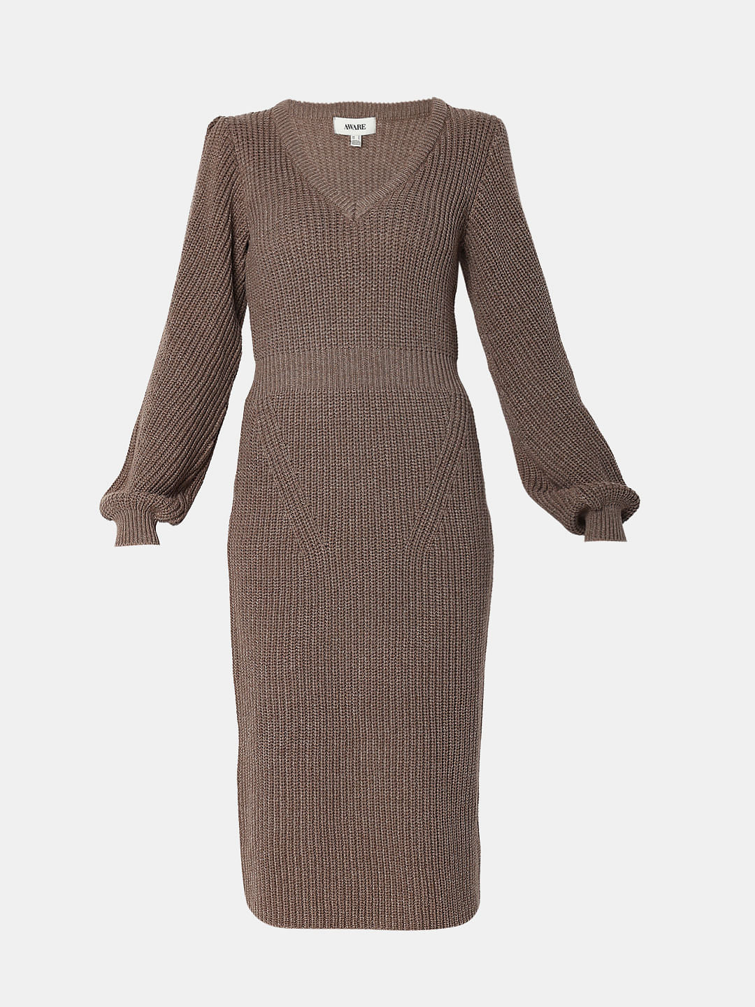 Brown Knitted Bodycon Dress