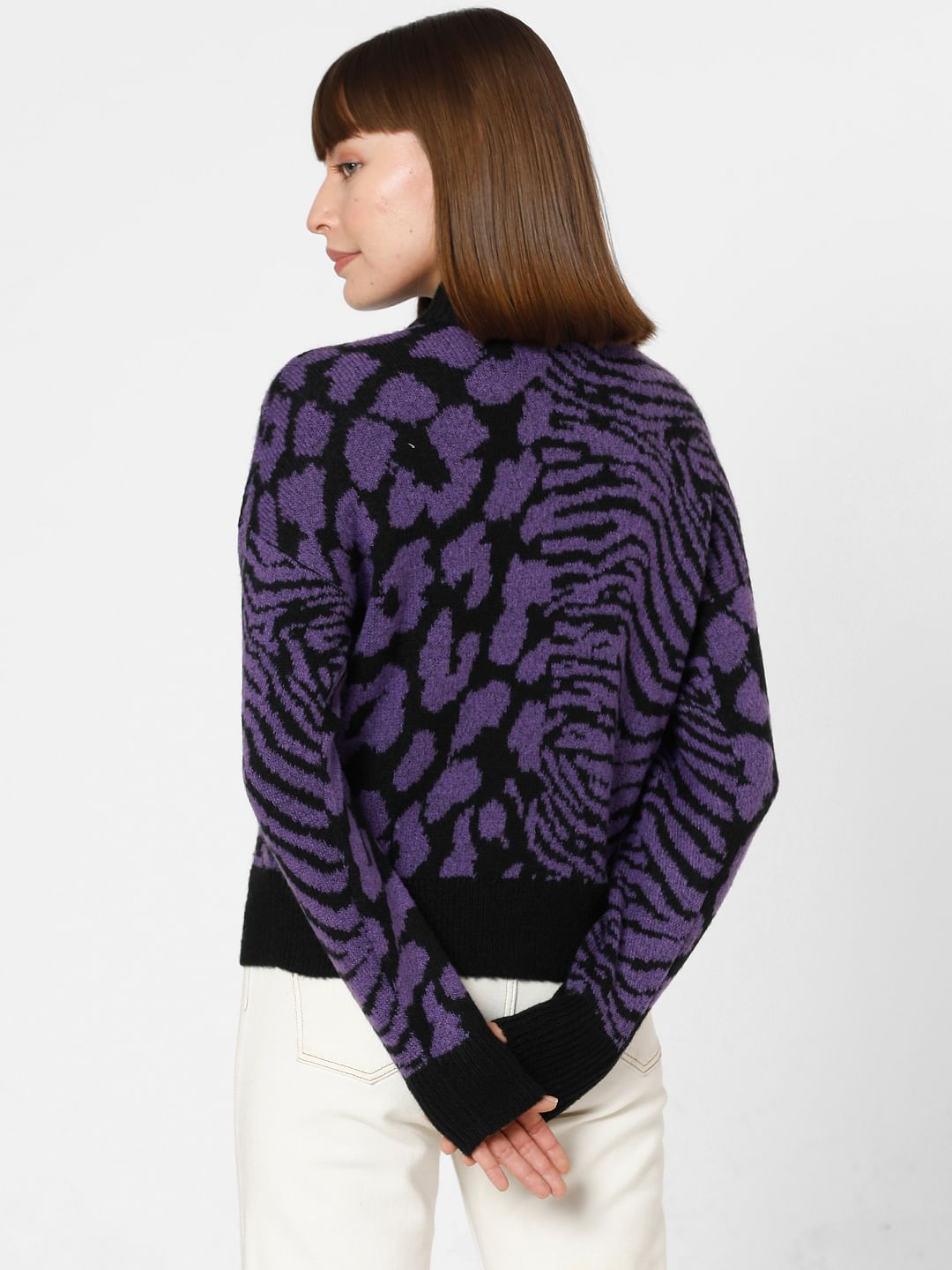 Purple Animal Print High Neck Pullover