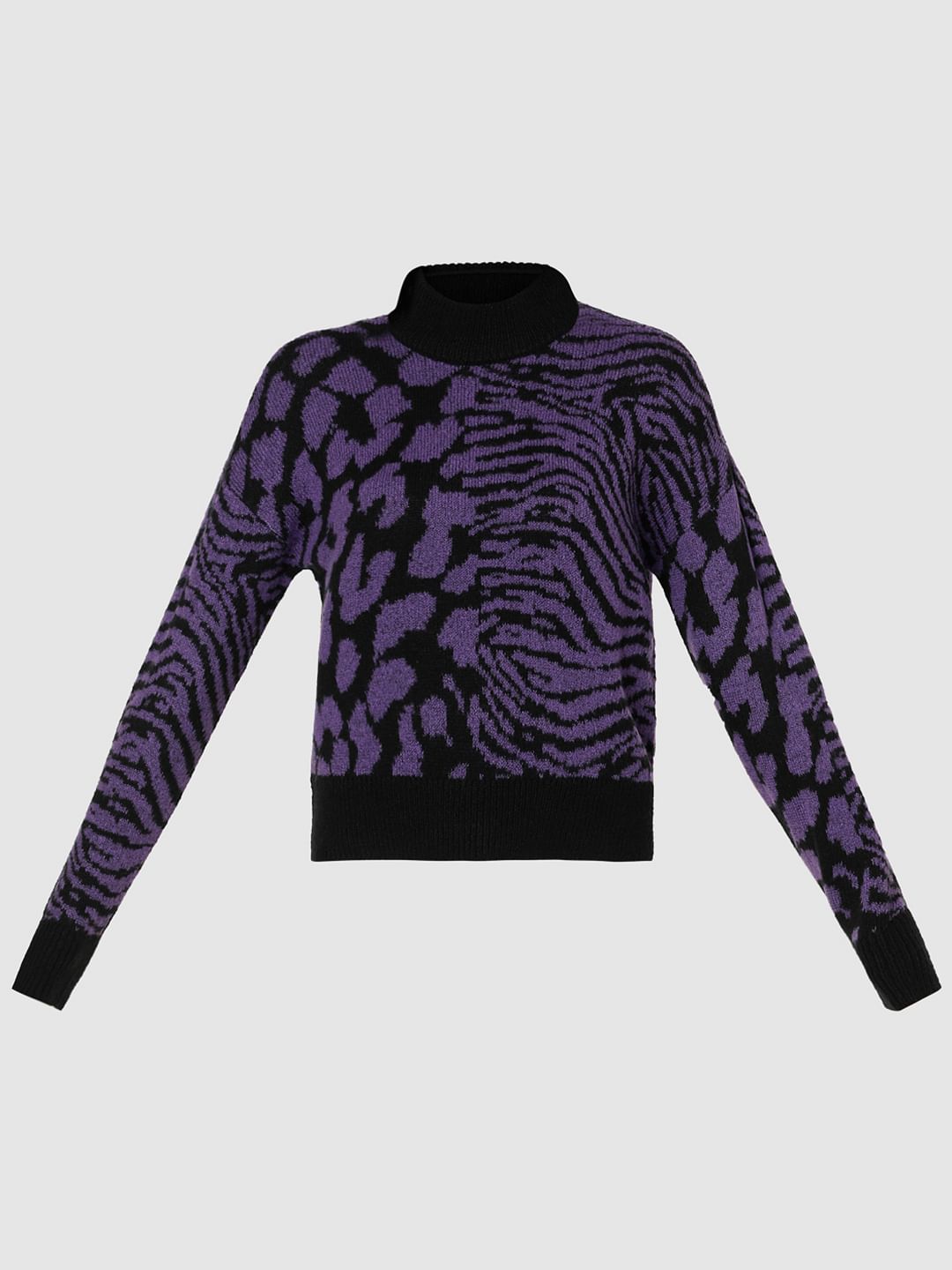 Purple Animal Print High Neck Pullover
