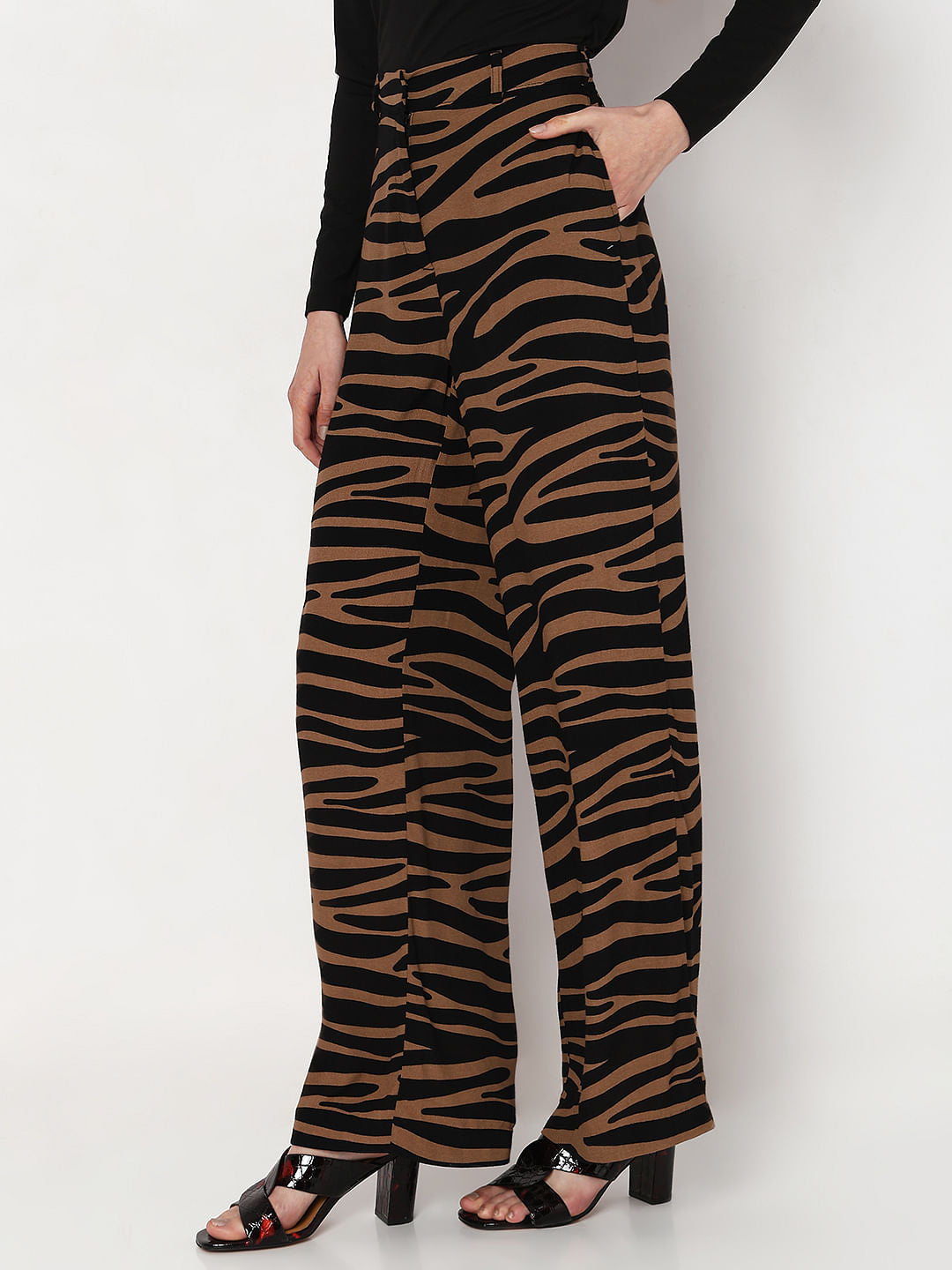 Brown High Rise Animal Print Pants