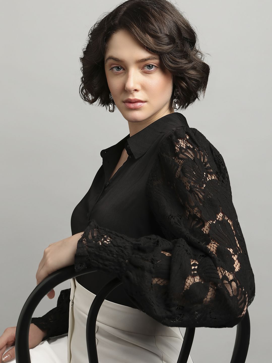 Black Lace Sleeves Shirt