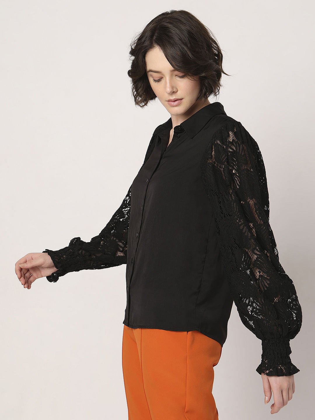 Black Lace Sleeves Shirt