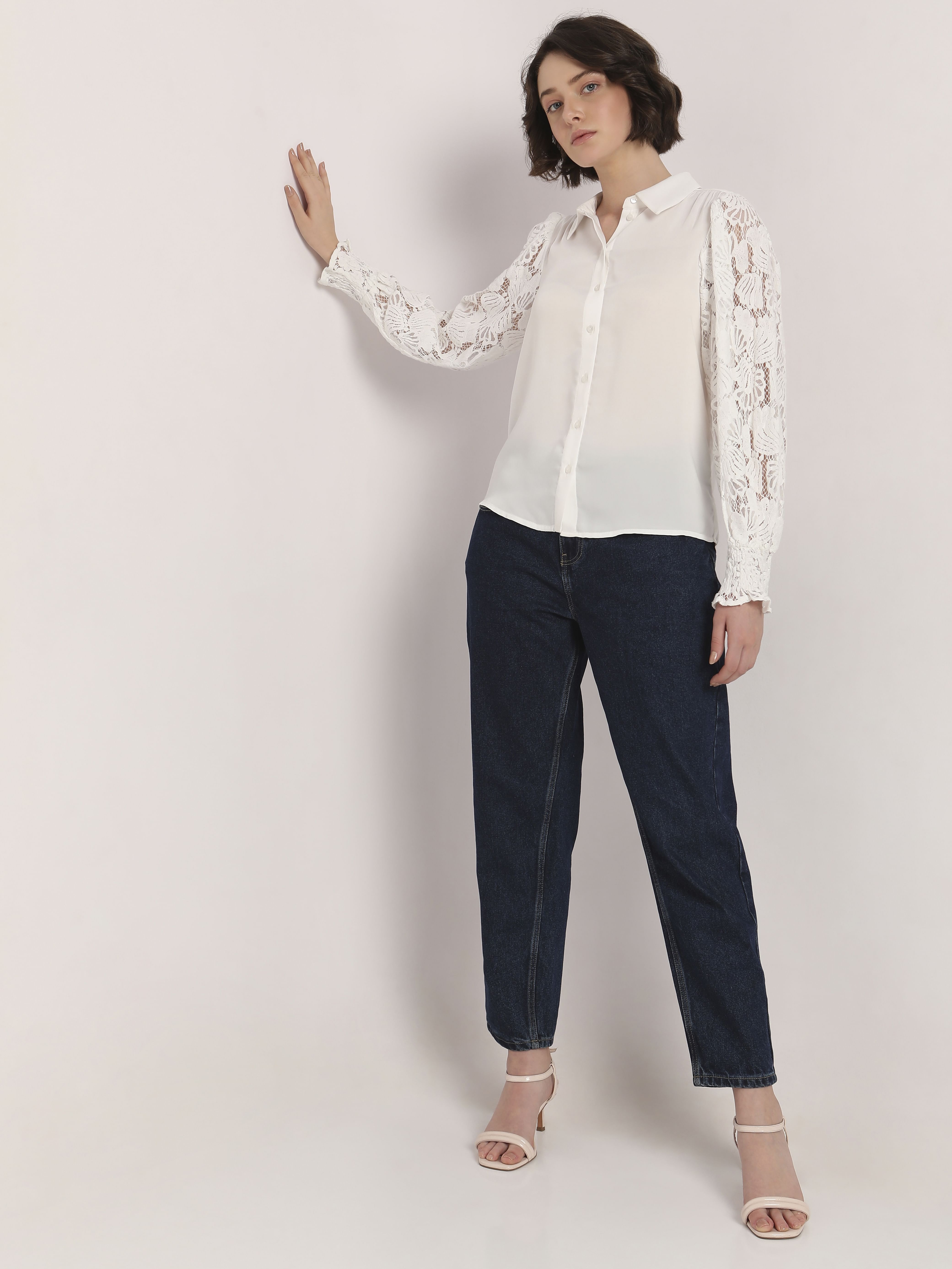 White Lace Sleeves Shirt