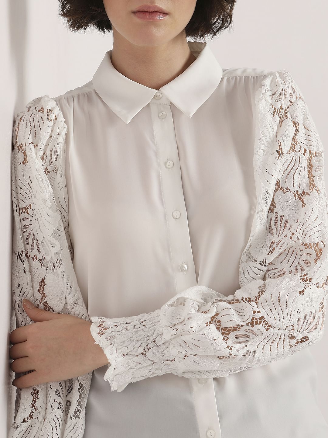 White Lace Sleeves Shirt