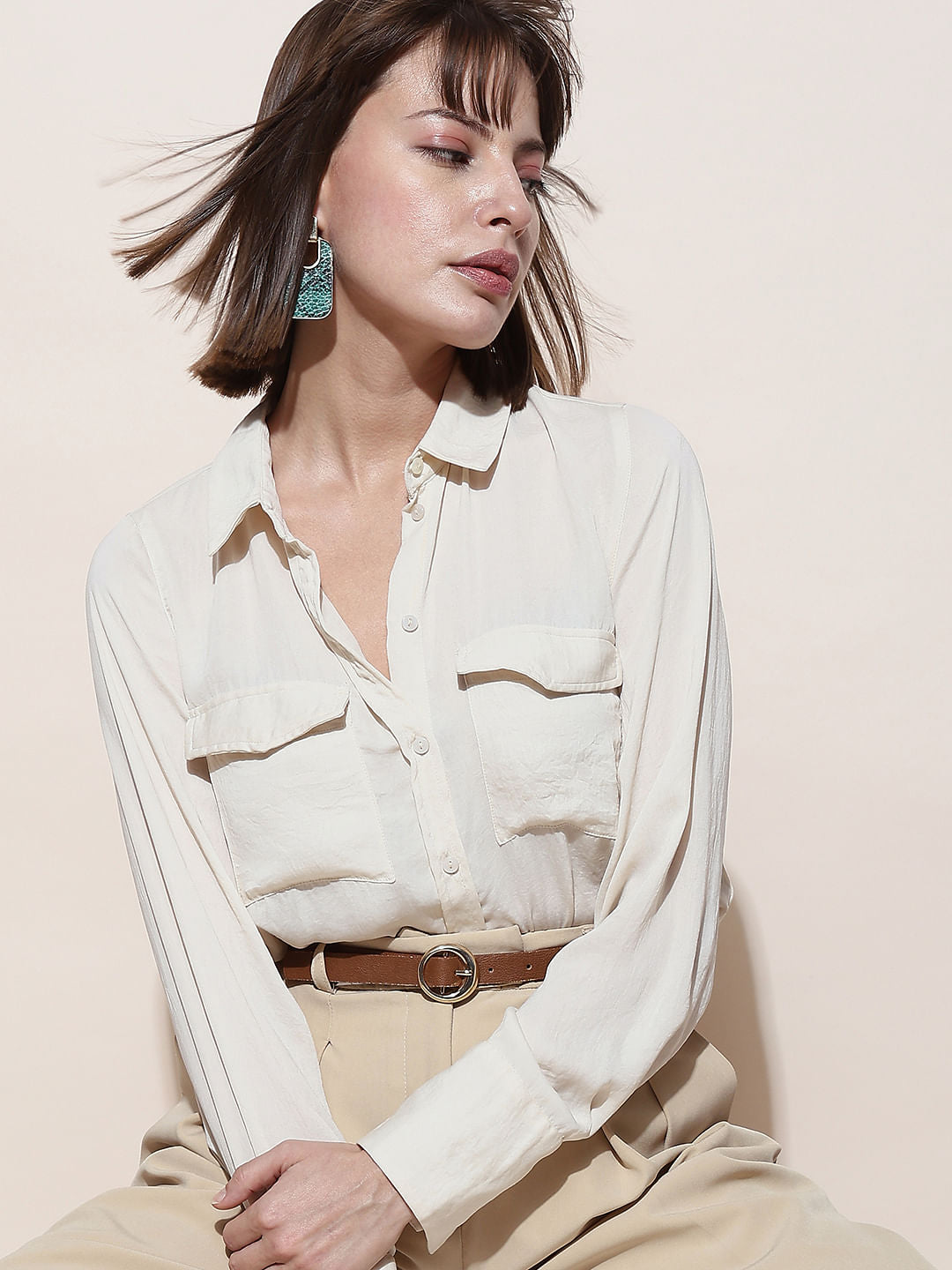 Beige Plain Coloured Shirt