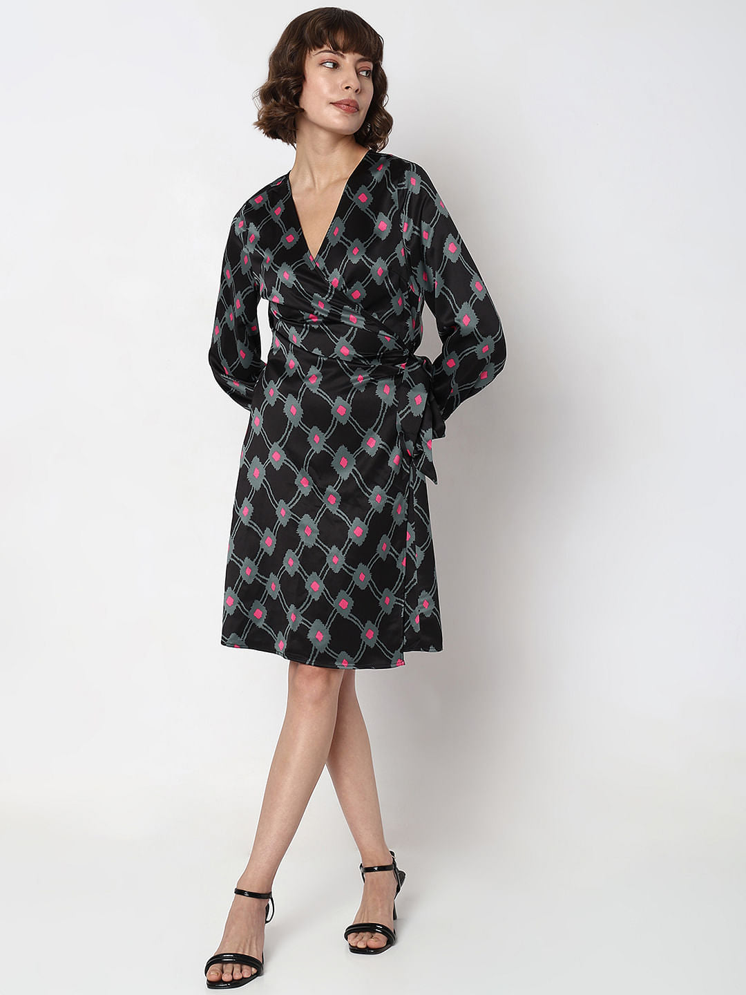 Black Printed Fit & Flare Dress