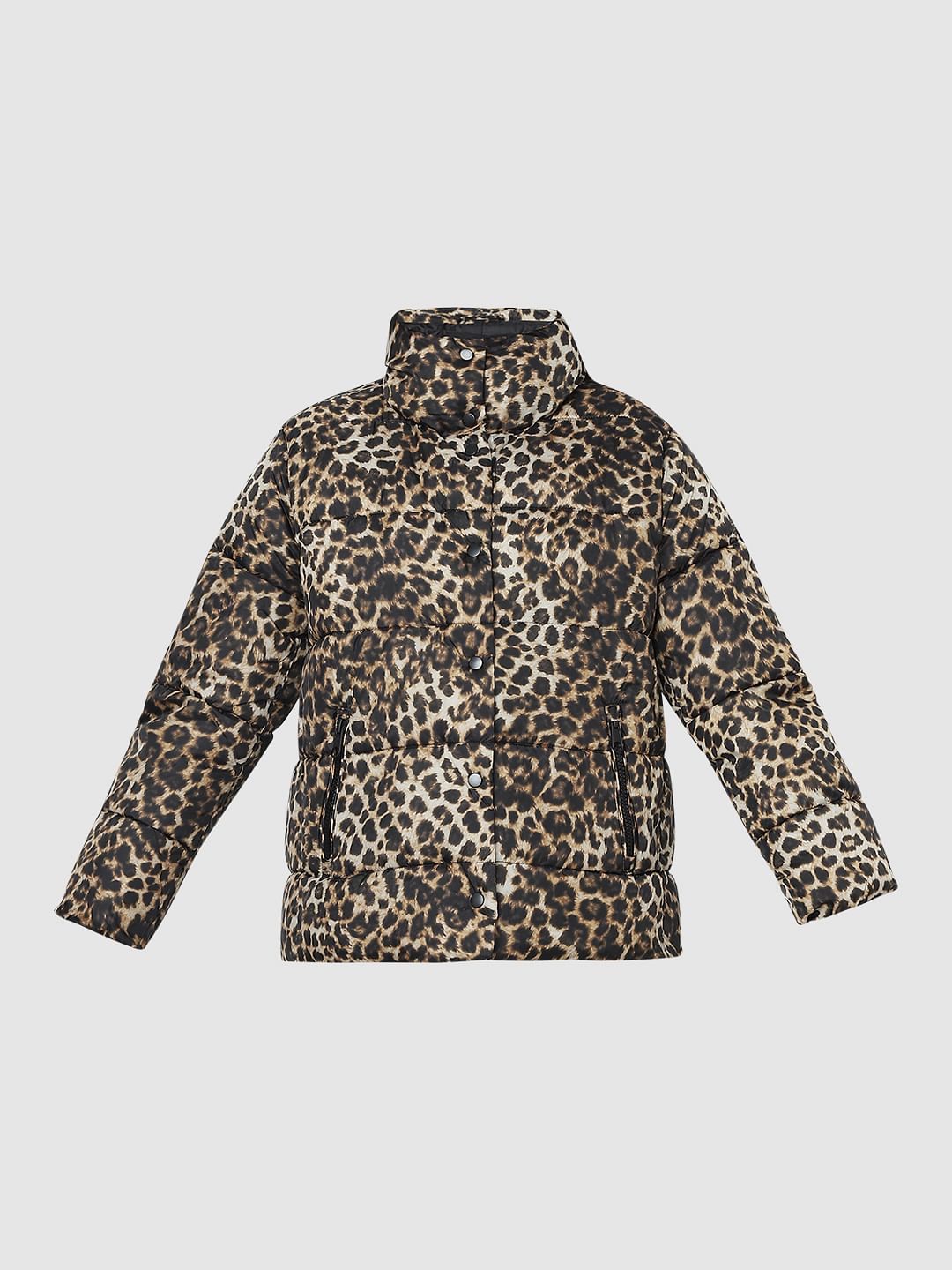 Brown Animal Print Puffer Jacket