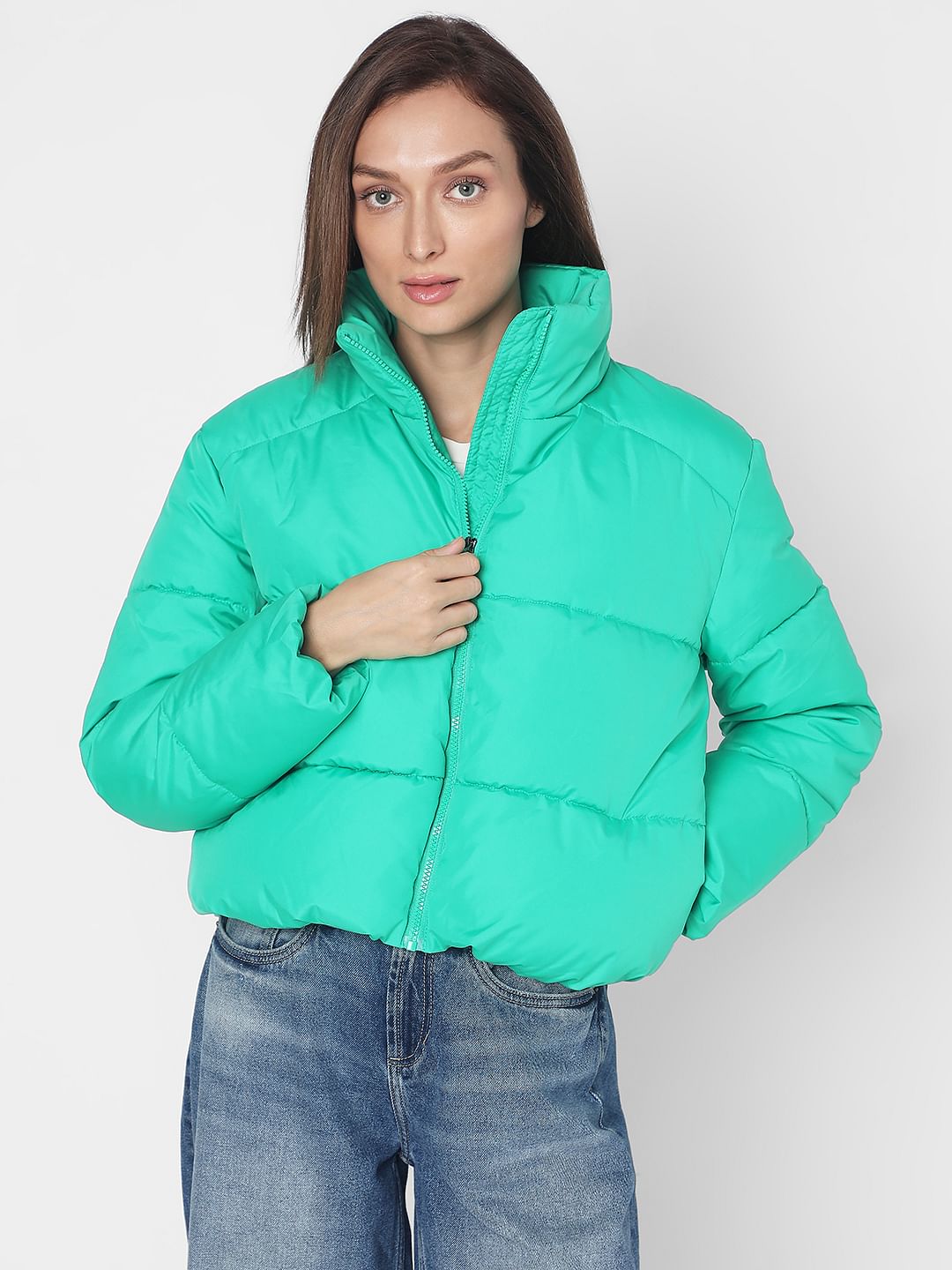 Green High Neck Puffer Jacket