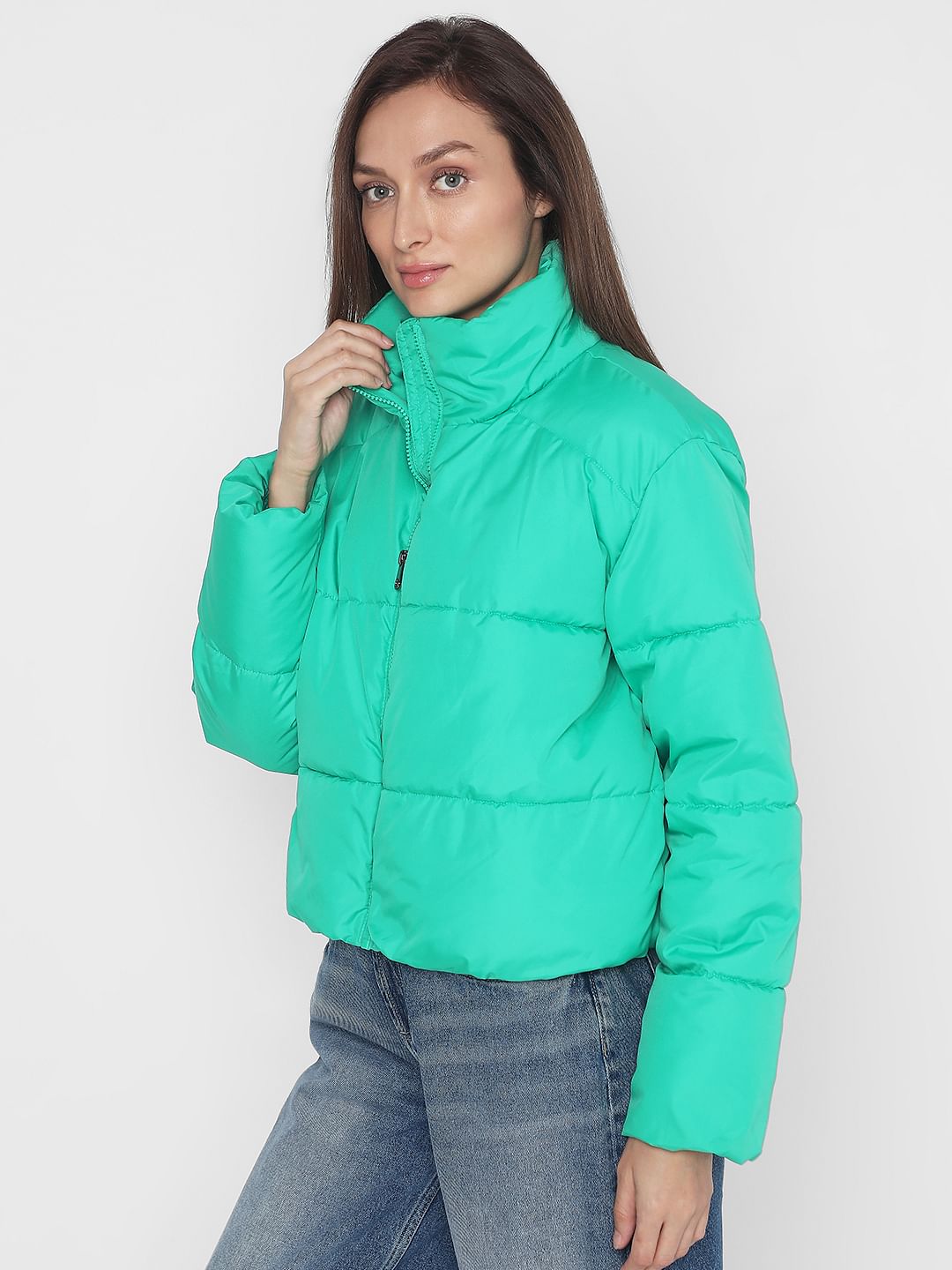 Green High Neck Puffer Jacket