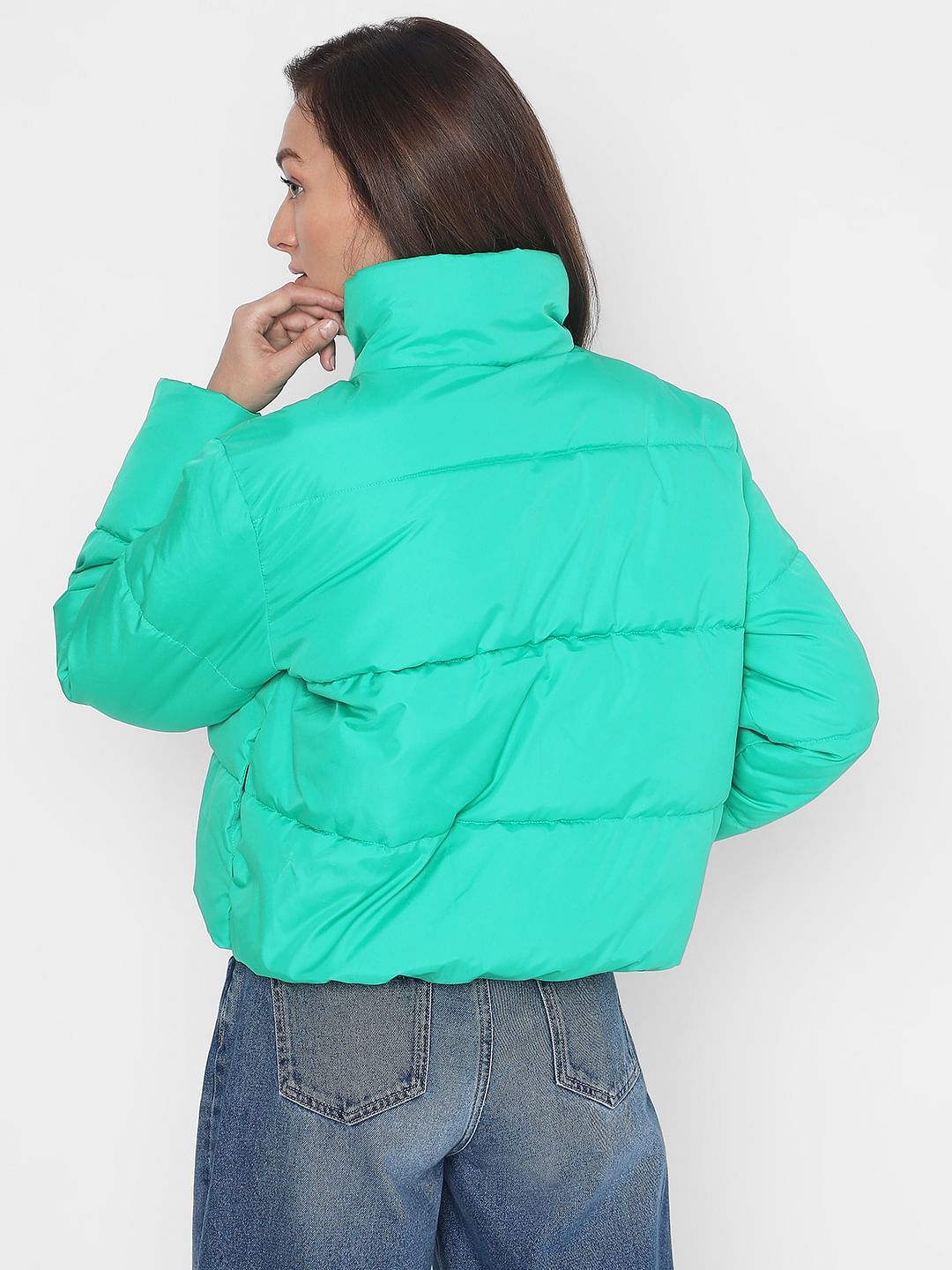 Green High Neck Puffer Jacket
