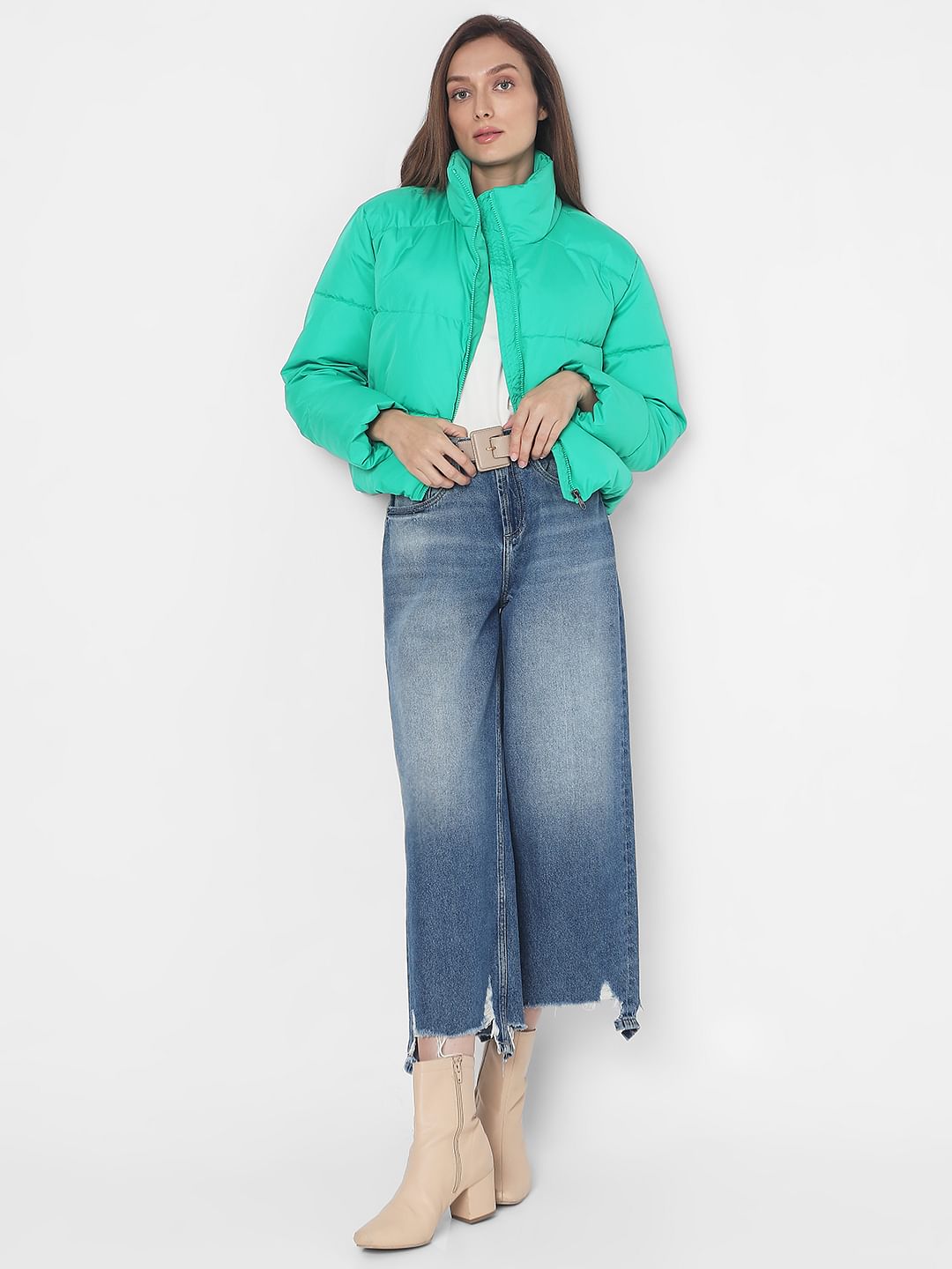 Green High Neck Puffer Jacket