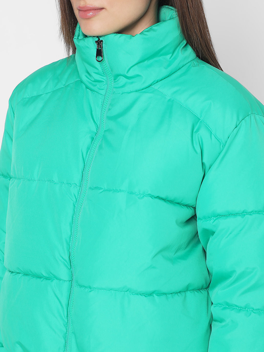 Green High Neck Puffer Jacket