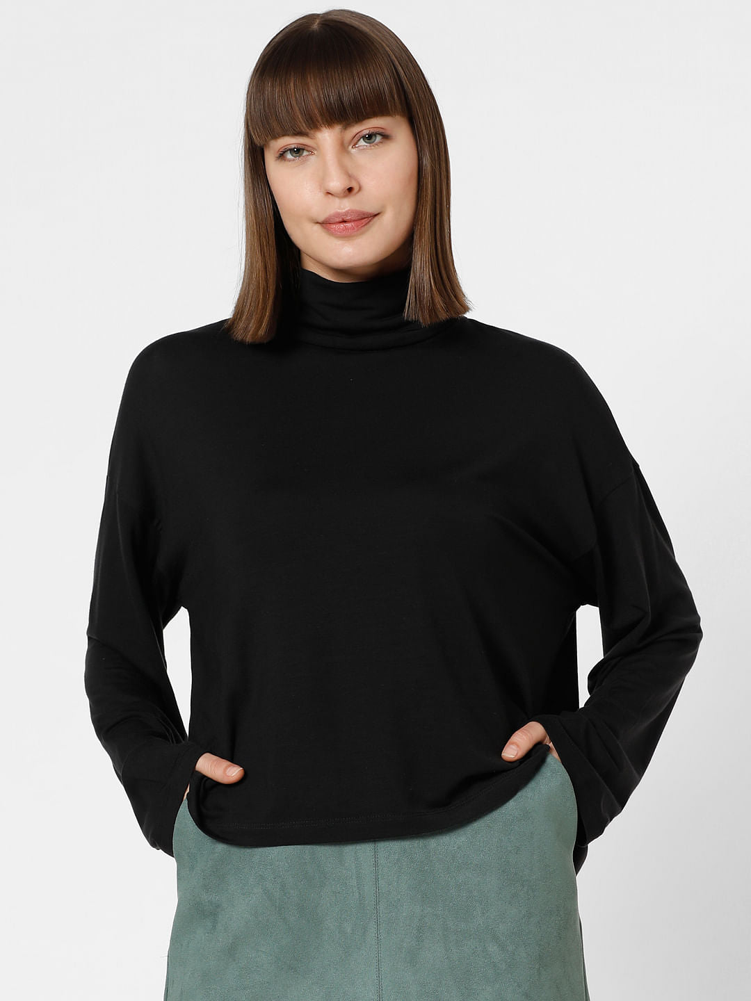 Black Roll Neck Top