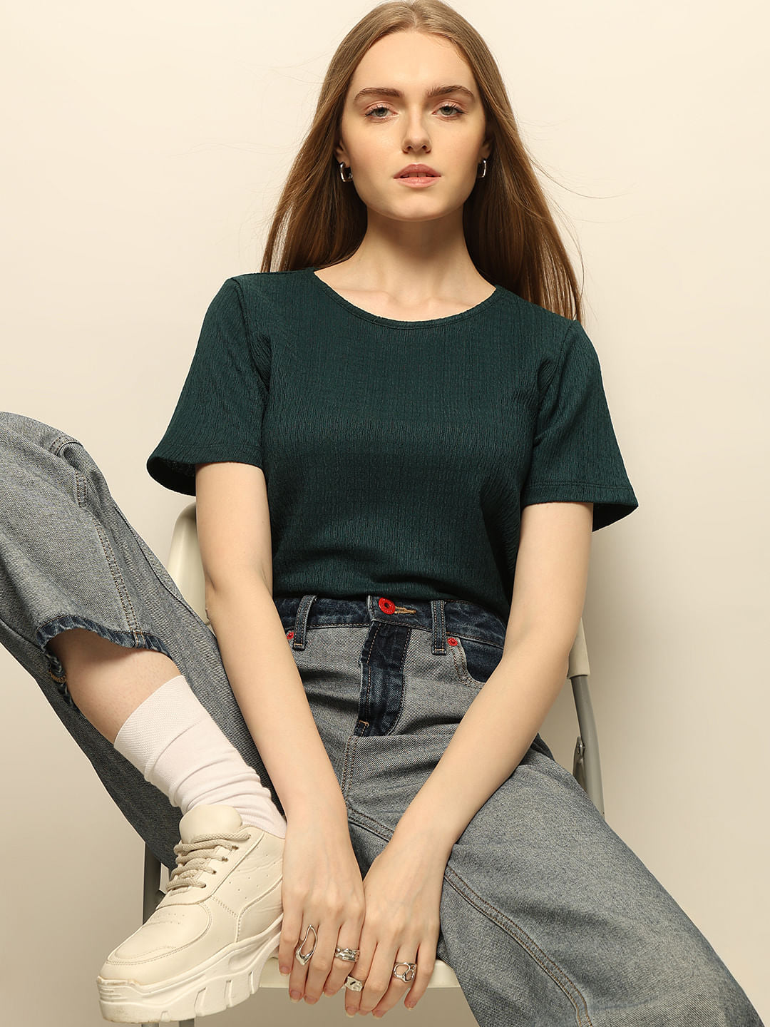 Dark Green Textured Top