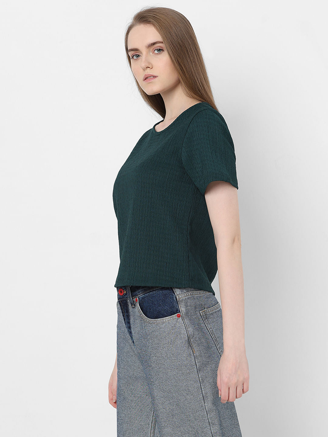 Dark Green Textured Top