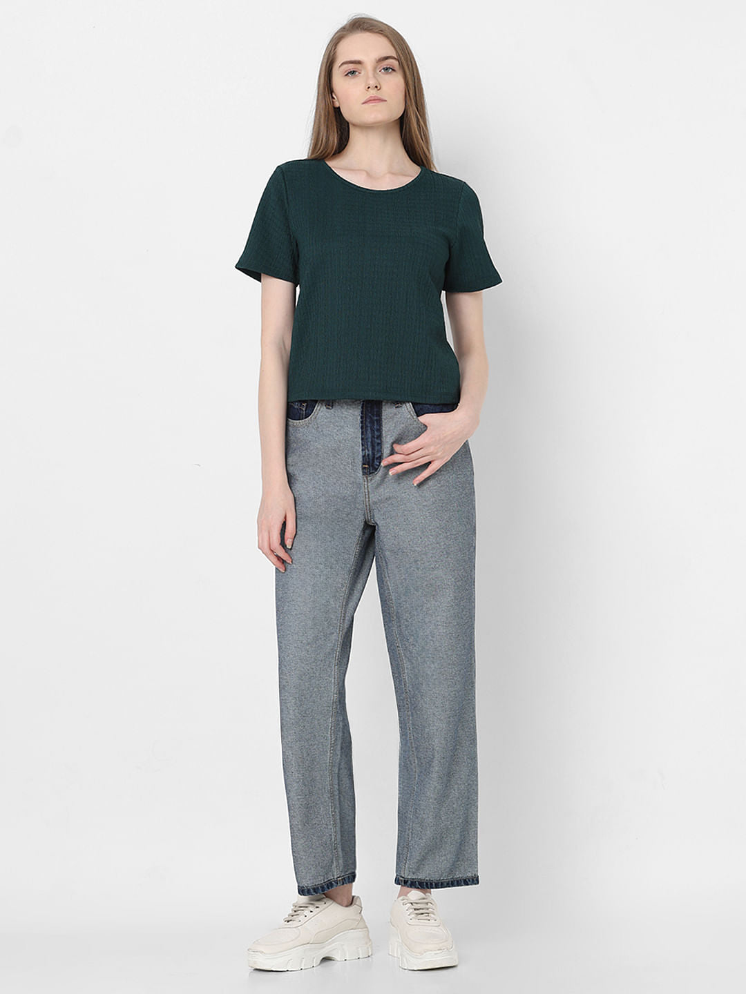 Dark Green Textured Top
