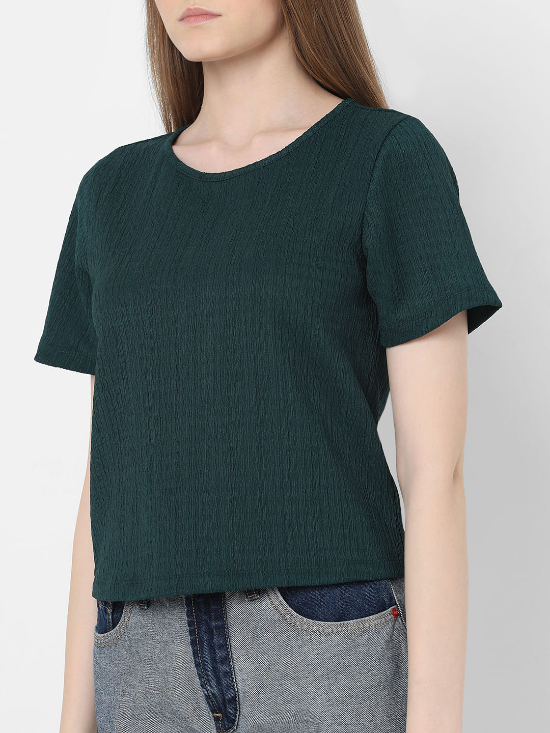 Dark Green Textured Top